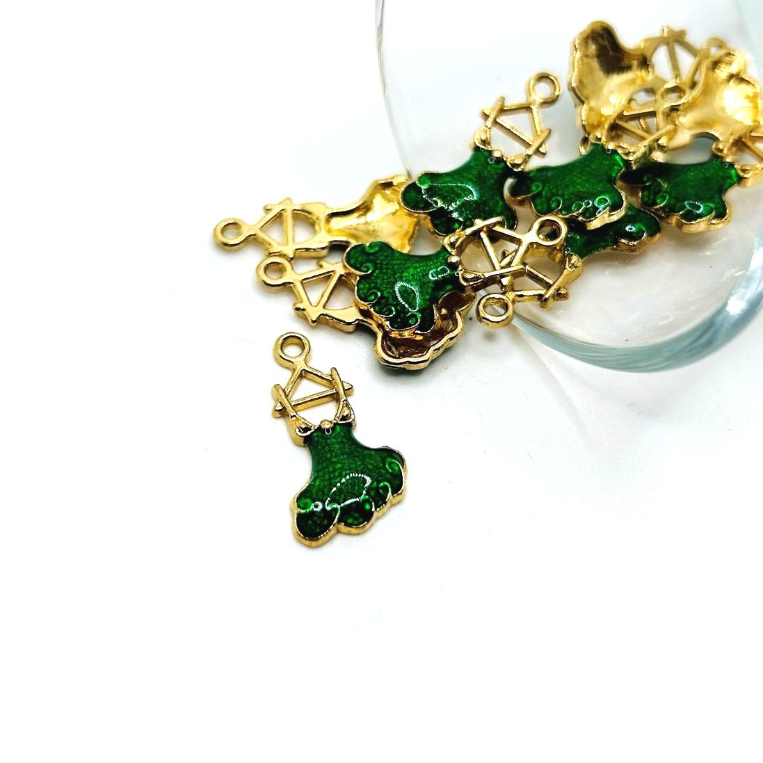 4, 20 or 50 Pieces: Green and Gold Flamenco Dress Charms