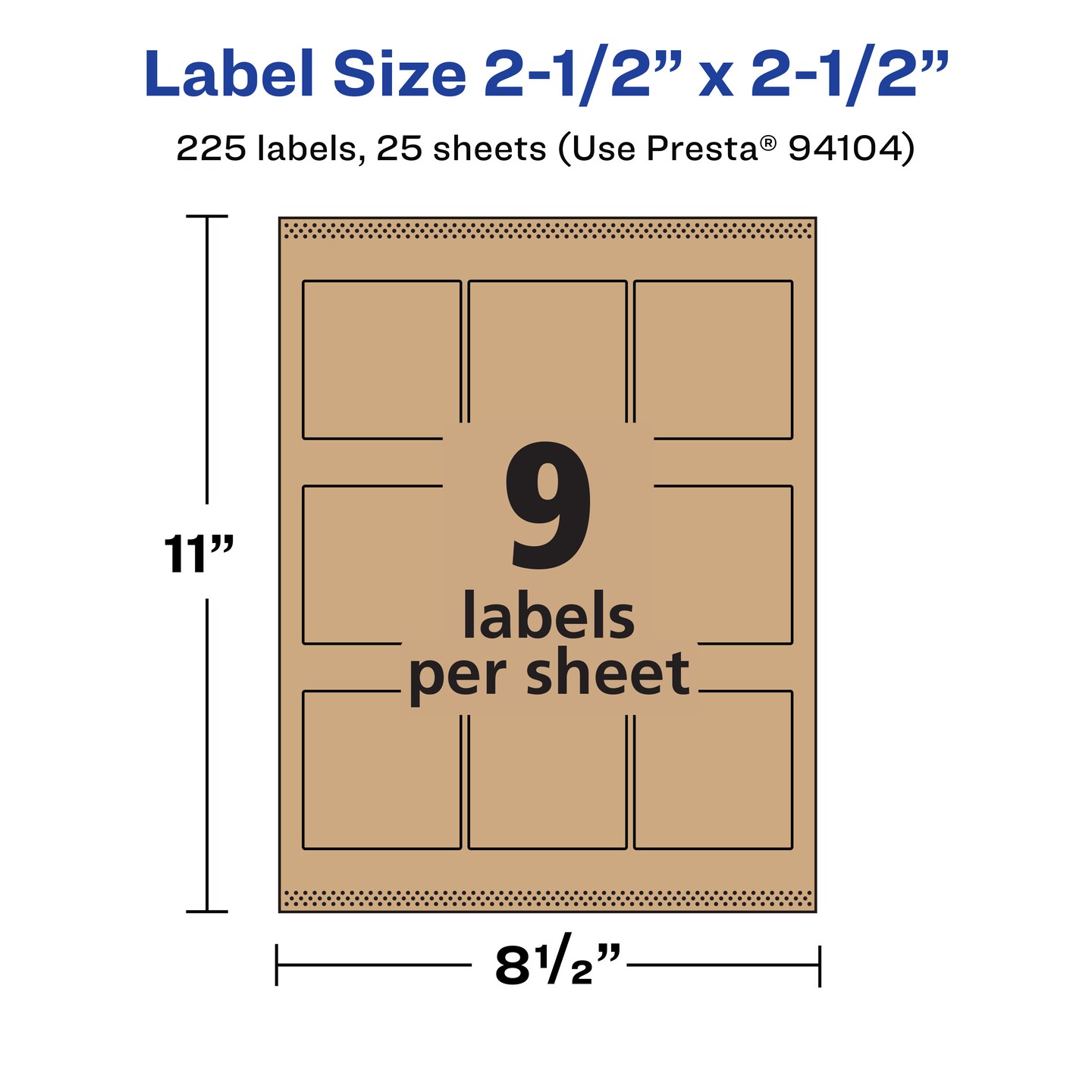 Avery Kraft Brown Square Labels with Sure Feed, 2.5&#x22; x 2.5&#x22;