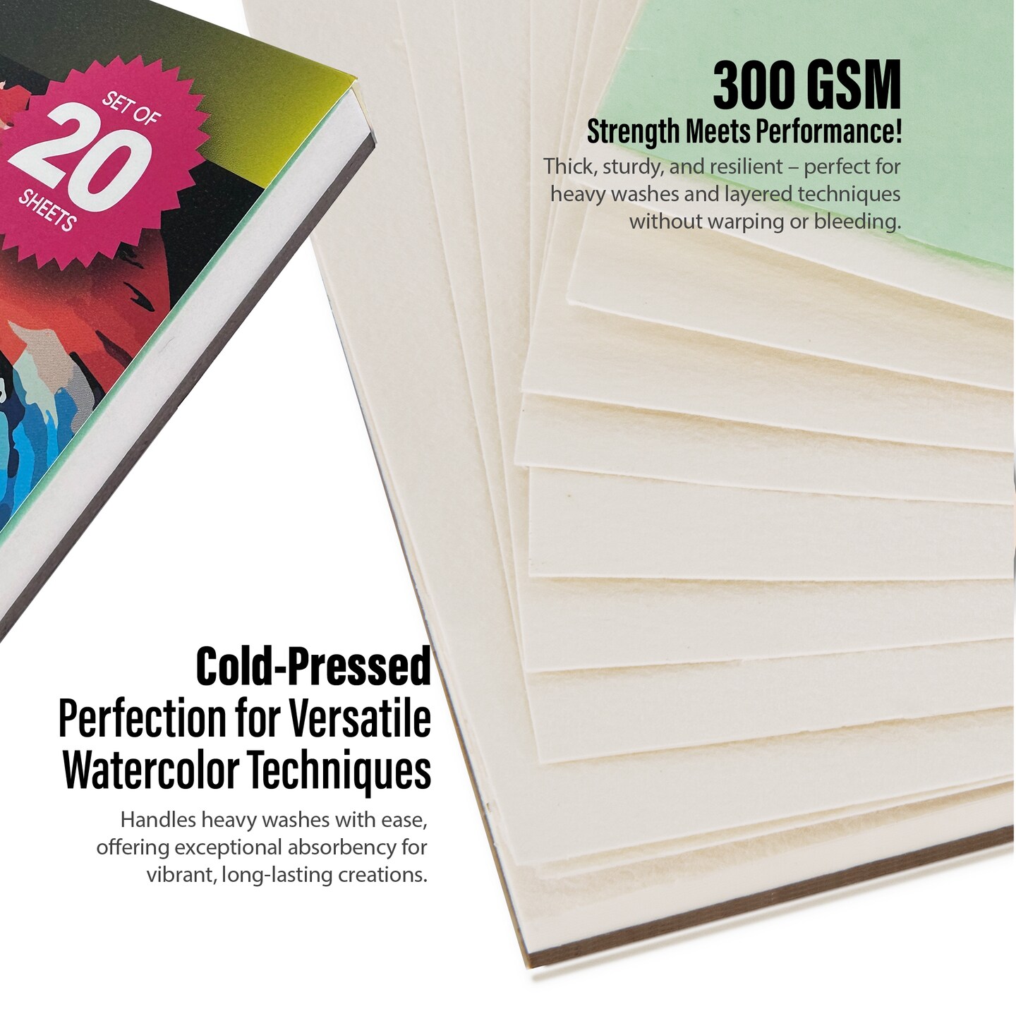 Pintar Watercolor Paper Block, 100% Cotton, 140lb/300gsm, Rough Grain, 20 Sheets, 5&#x22;x7&#x22; Paper Pad | Watercolor Book for&#xA0; Gouache, Oil and Drawing - Water Color Paper Pad for Painting &#x26; Sketching