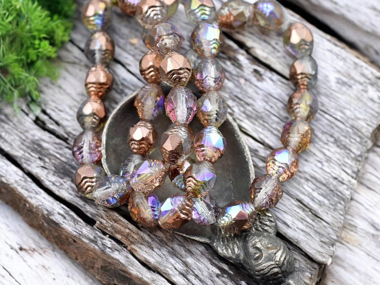 *15* 6x8mm Copper Rainbow Washed Crystal Oval Cathedral Beads