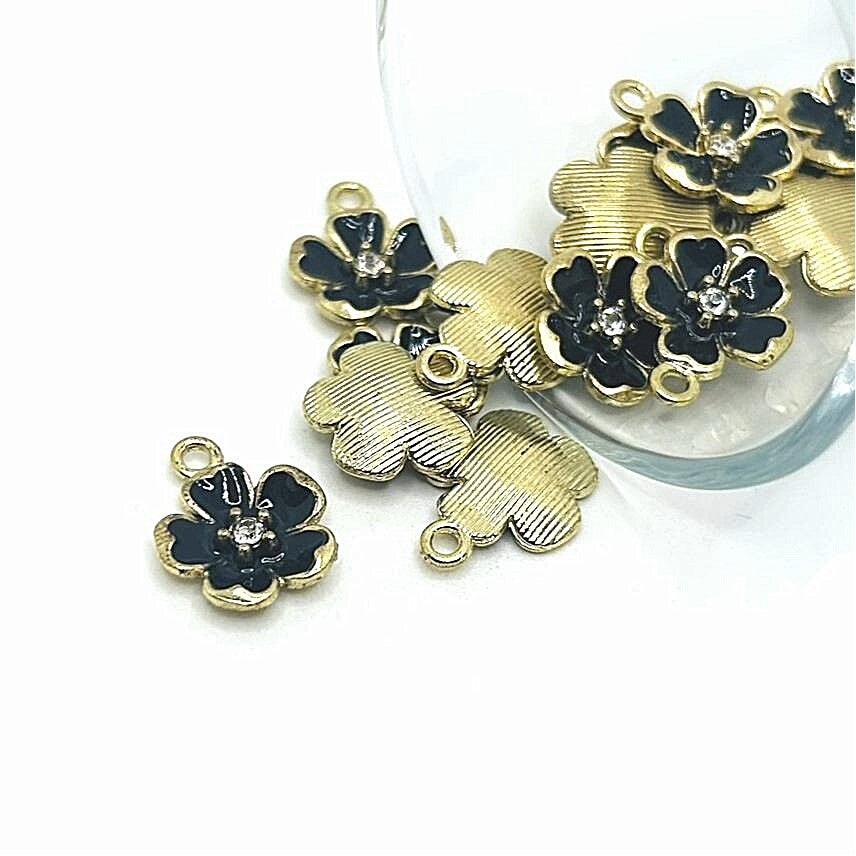 1, 4, 20 or 50 Pieces: Black Flower with Rhinestone