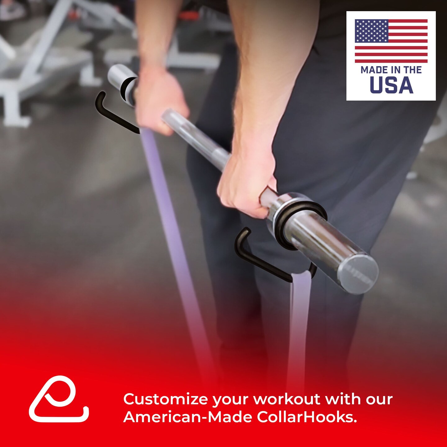 Resistance Band Bar Collar Hooks | Fitness Handles, Workout Bar Attachment, Use with Any 2" Olympic Bar | USA MADE, Fitness Accessories for Home Gym