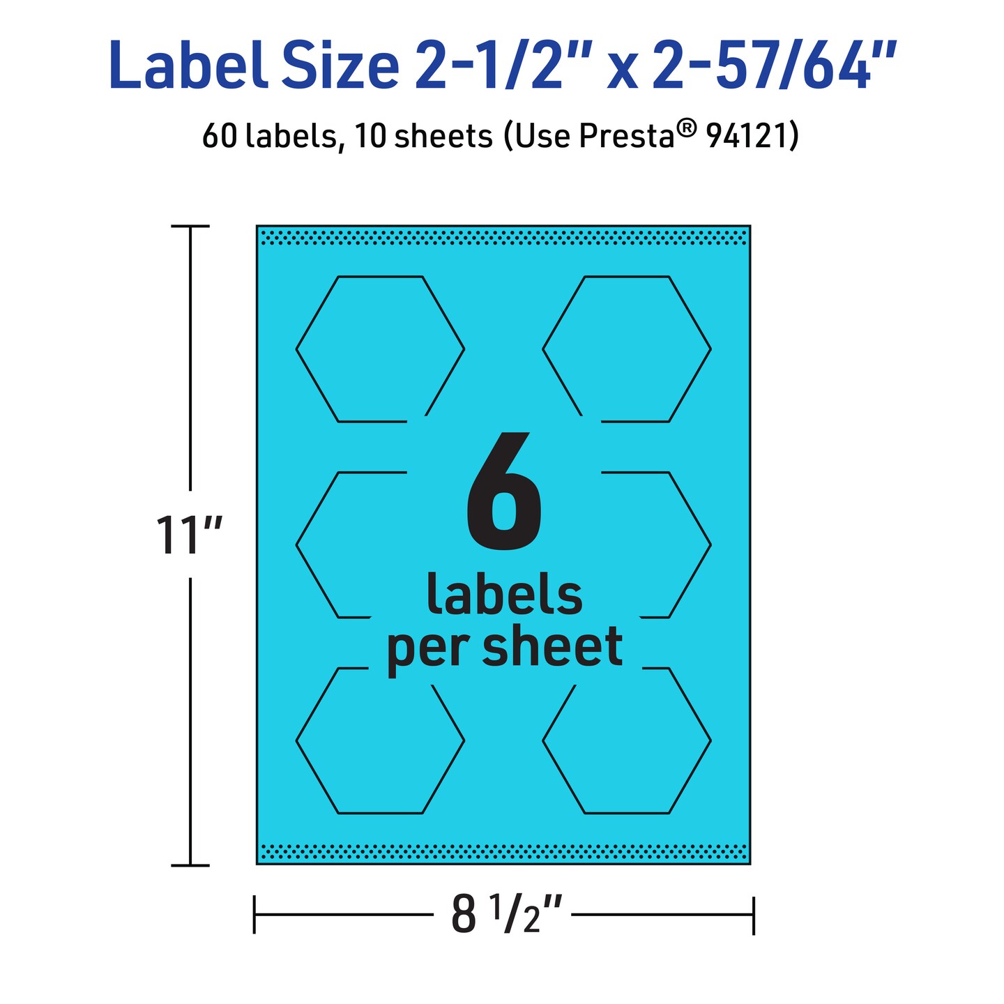 Avery Bright Blue Paper Labels, 2-1/2&#x22; x 2-57/64&#x22; Hexagon