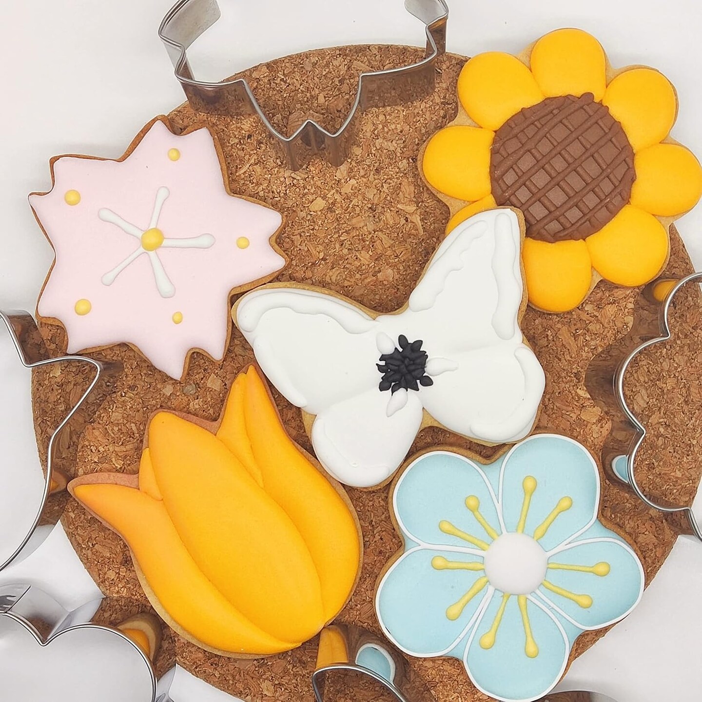 Spring & Summer Flower Cookie Cutters Set Rose Sunflower Tulip Daisy Butterfly Stainless Steel