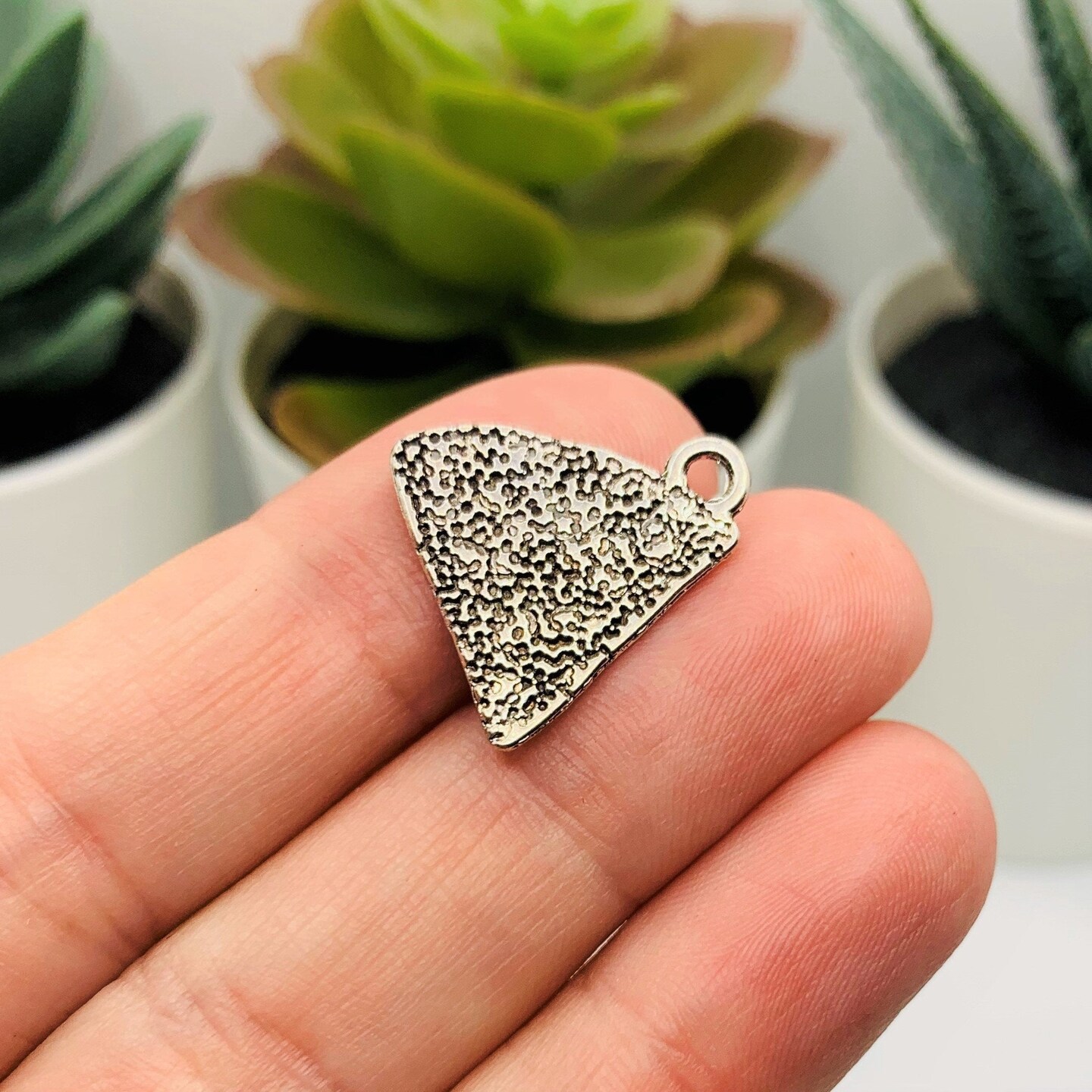 4, 20 or 50 Pieces: Silver Pepperoni Pizza Slice Charms
