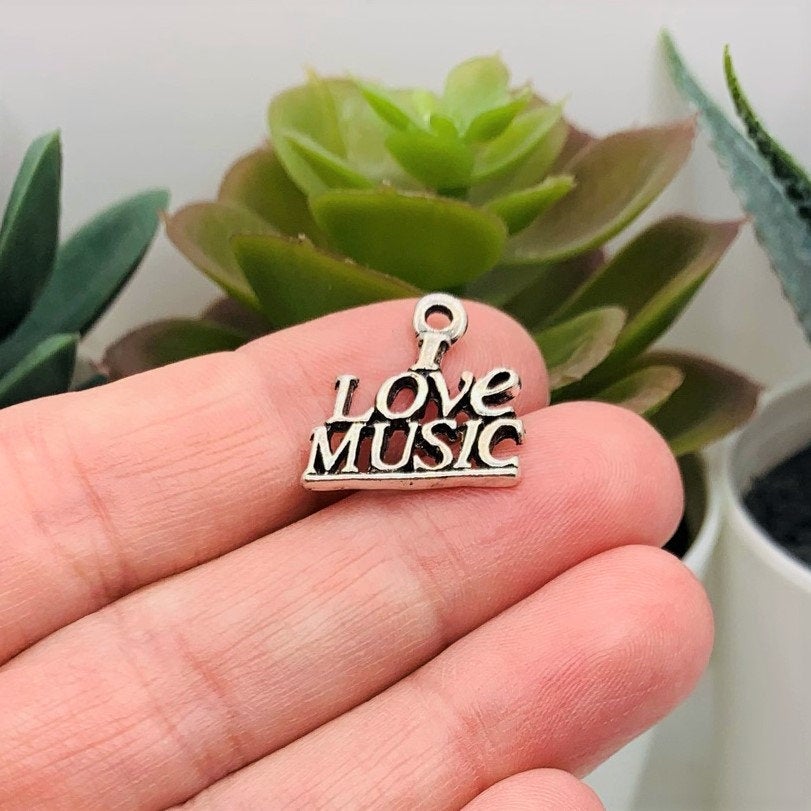 4, 20 or 50 Pieces: Silver I Love Music Charms