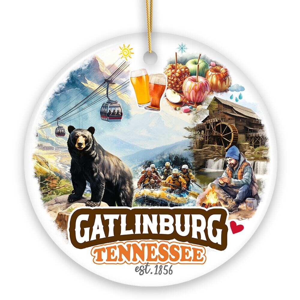Classic Gatlinburg Tennessee Ceramic Ornament, Vintage Souvenir and Pigeon Forge Christmas Decor Gift