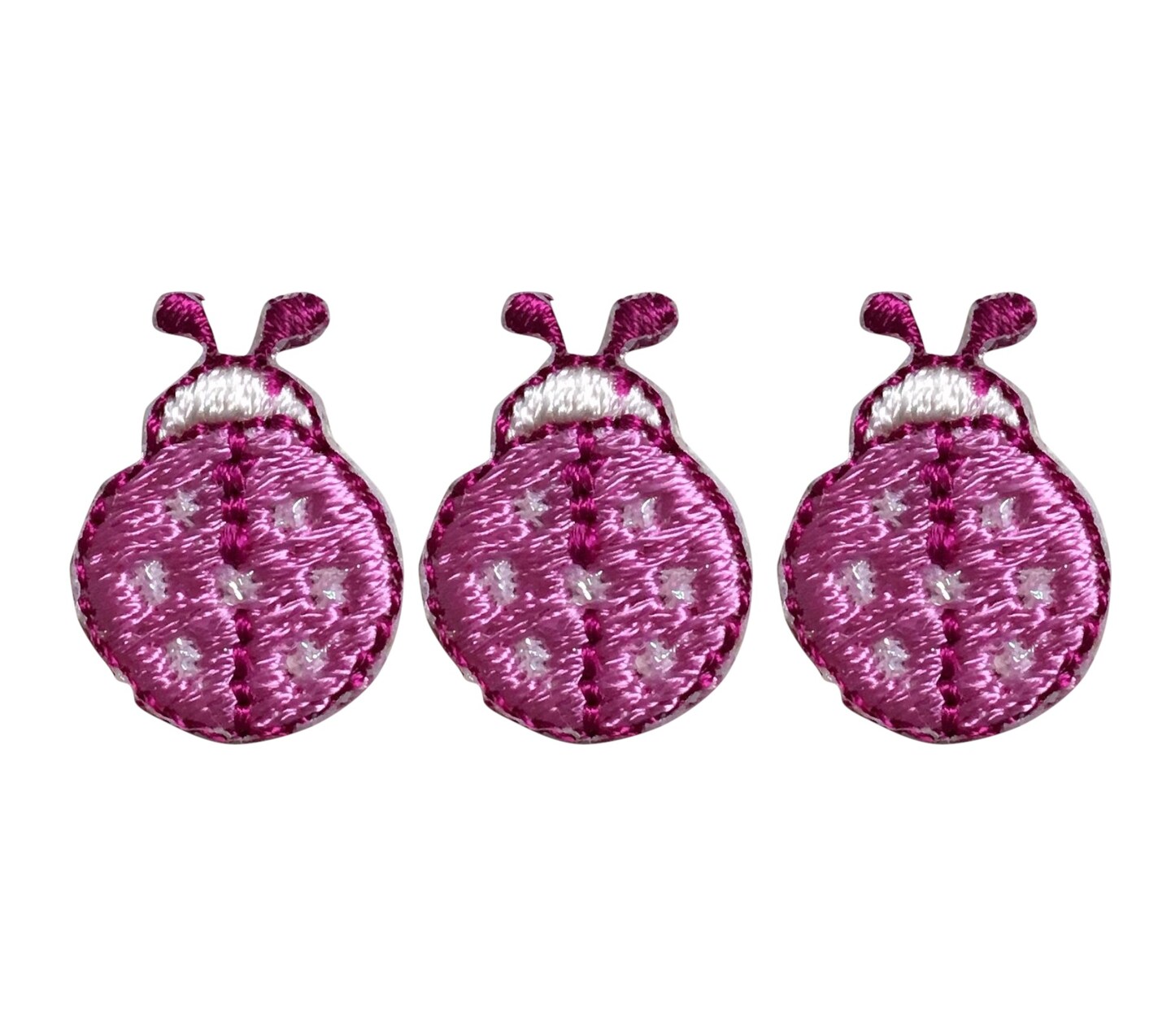 Set of 3, Mini Pink Ladybug, Insects, Embroidered, Iron on Patch