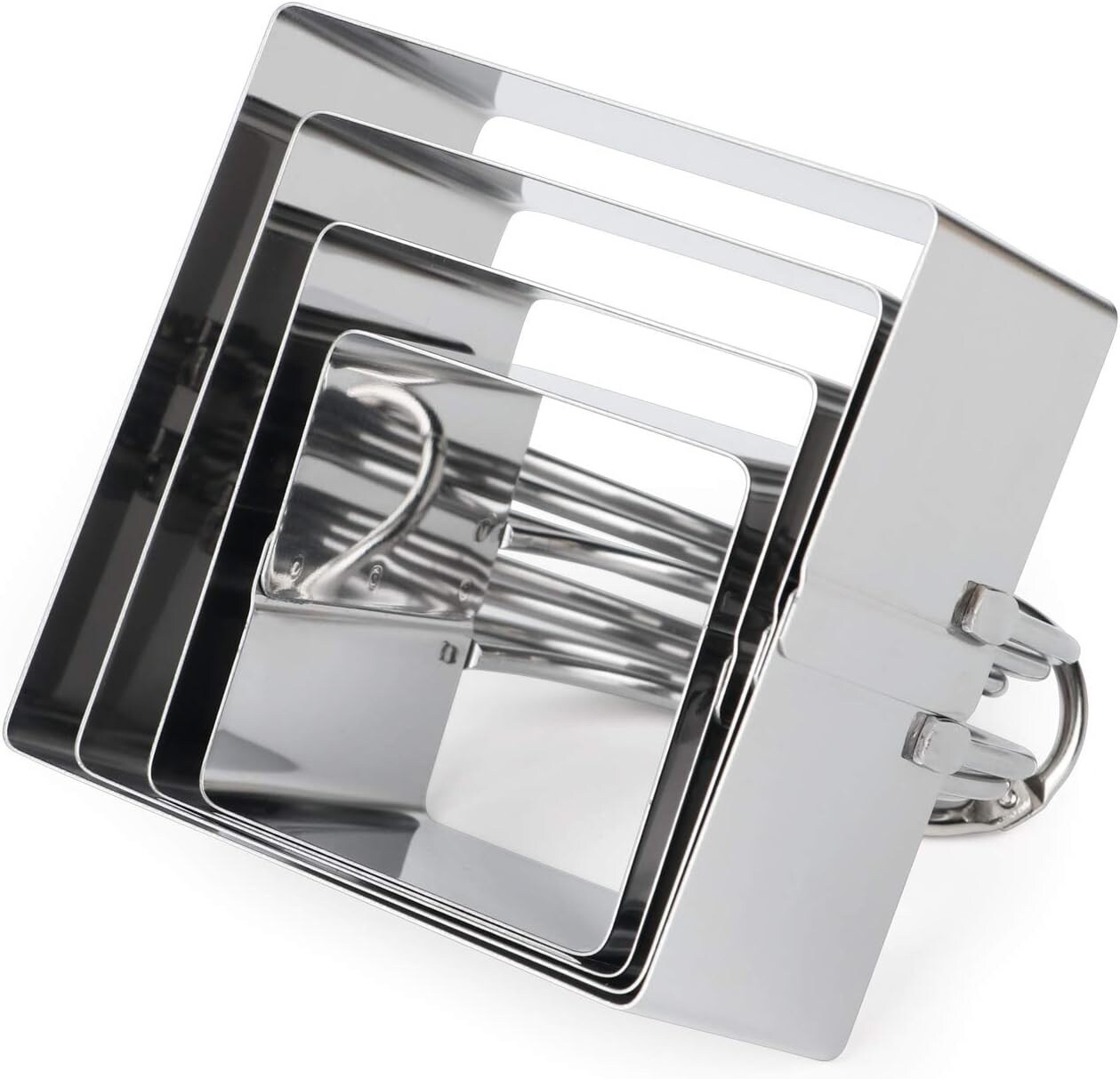 4-Piece Square Biscuit Cutter Set - Stainless Steel with Handle