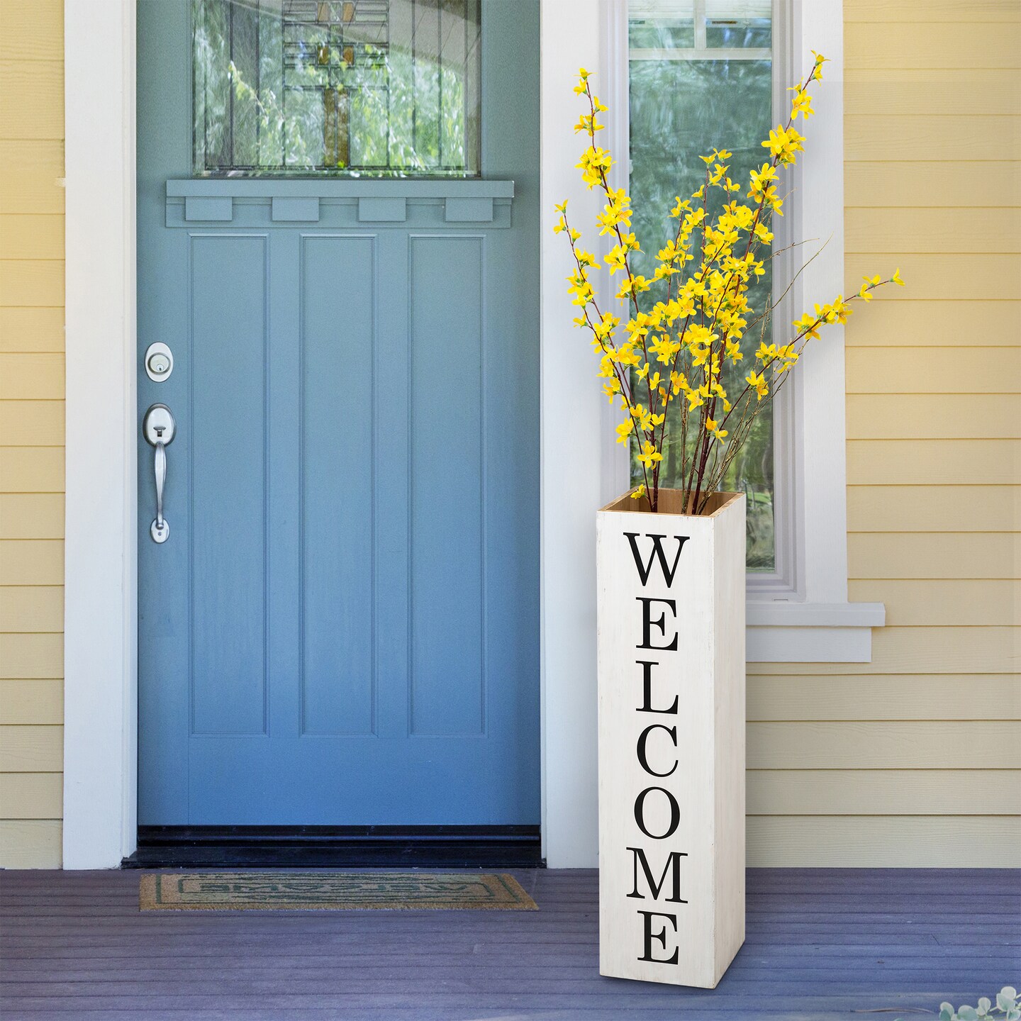Set of 2 30"H Double Sided Solid Wood Boxed "WELCOME" Porch Signs