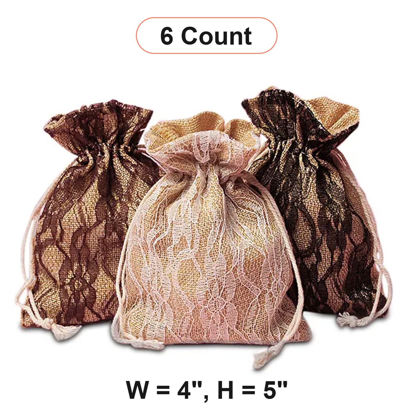 Lace and Burlap Bags 4&#x27;&#x27;x5&#x22; for Rustic Gift Wrapping and Decor