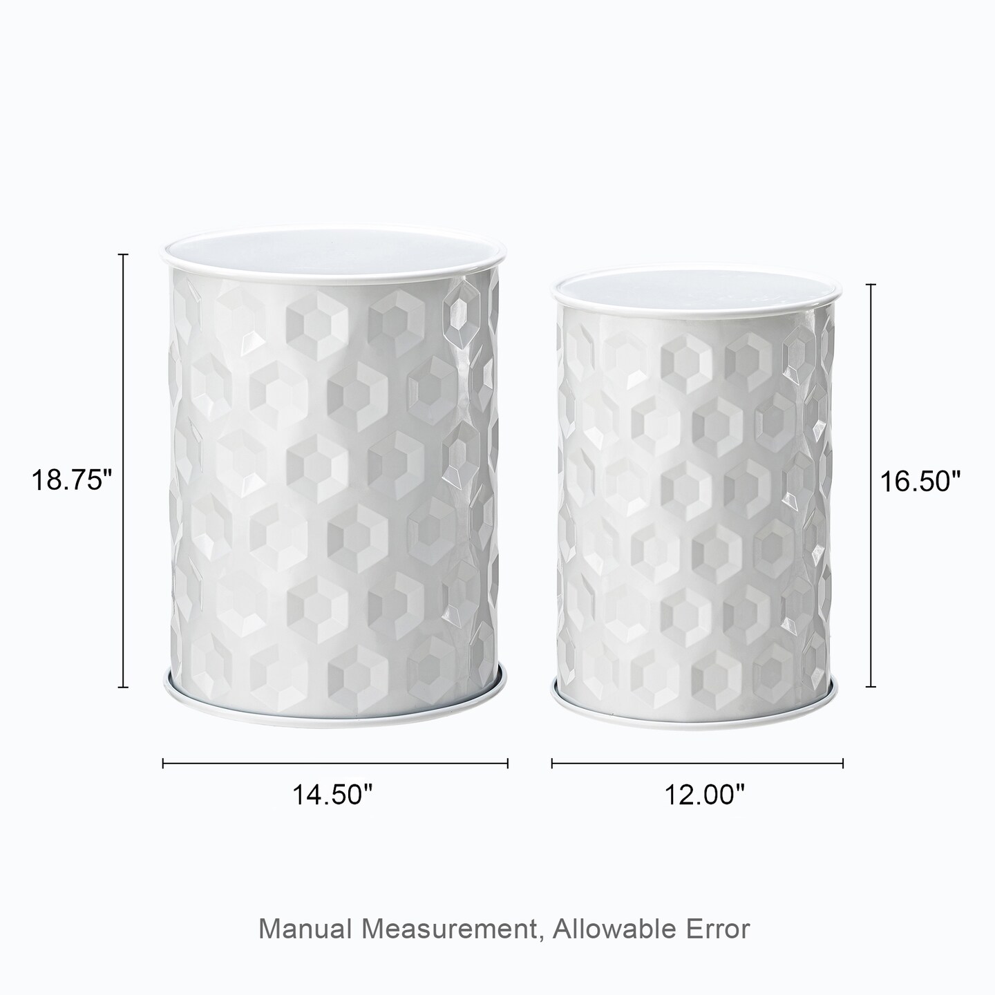 Set of 2 Embossed Honeycomb Texture Cylindrical Metal Garden Stool