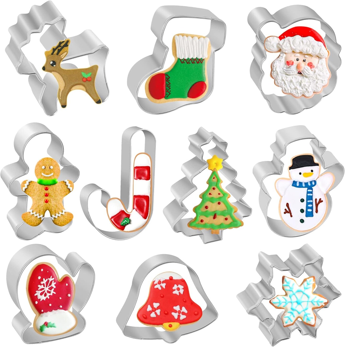 10-Piece Christmas Cookie Cutter Set - Stainless Steel Shapes
