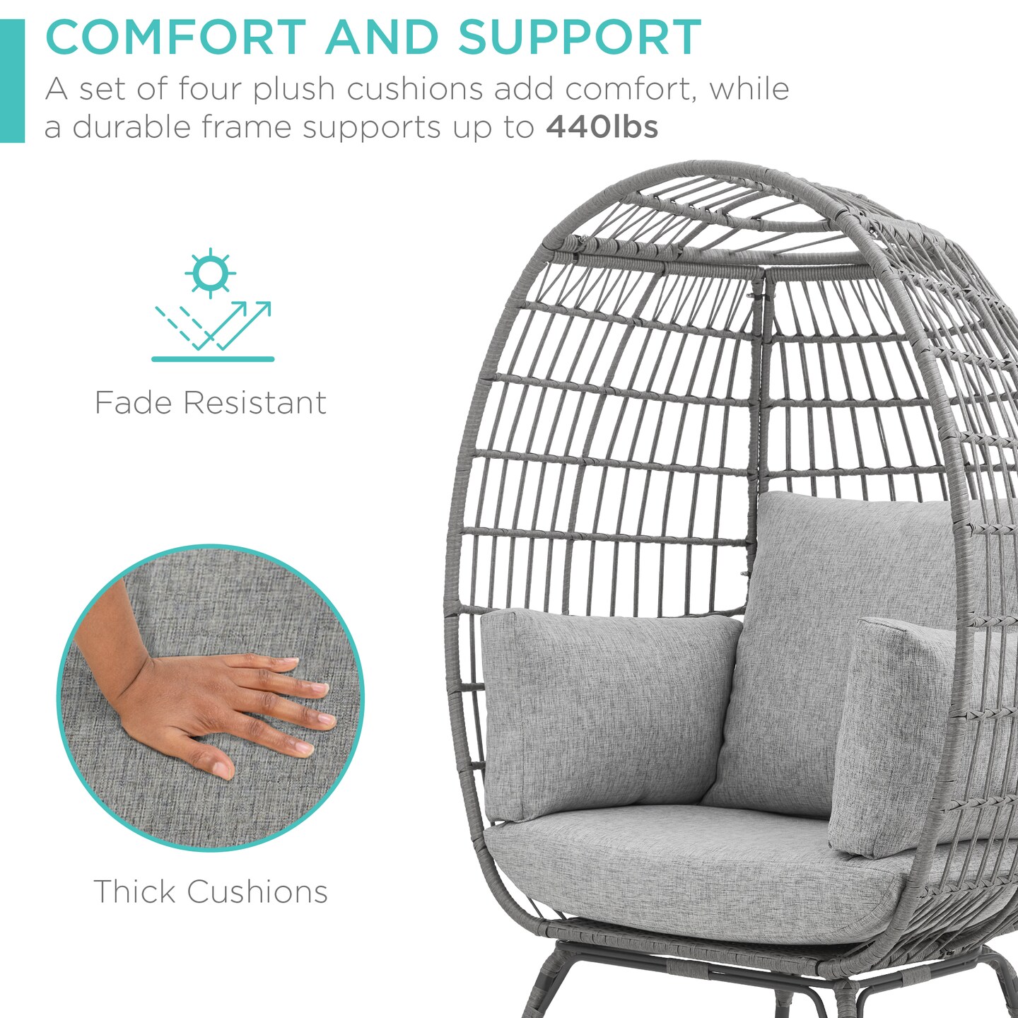 Best Choice Products Wicker Egg Chair Oversized Indoor Outdoor Patio Lounger w/ Steel Frame, 440lb Capacity