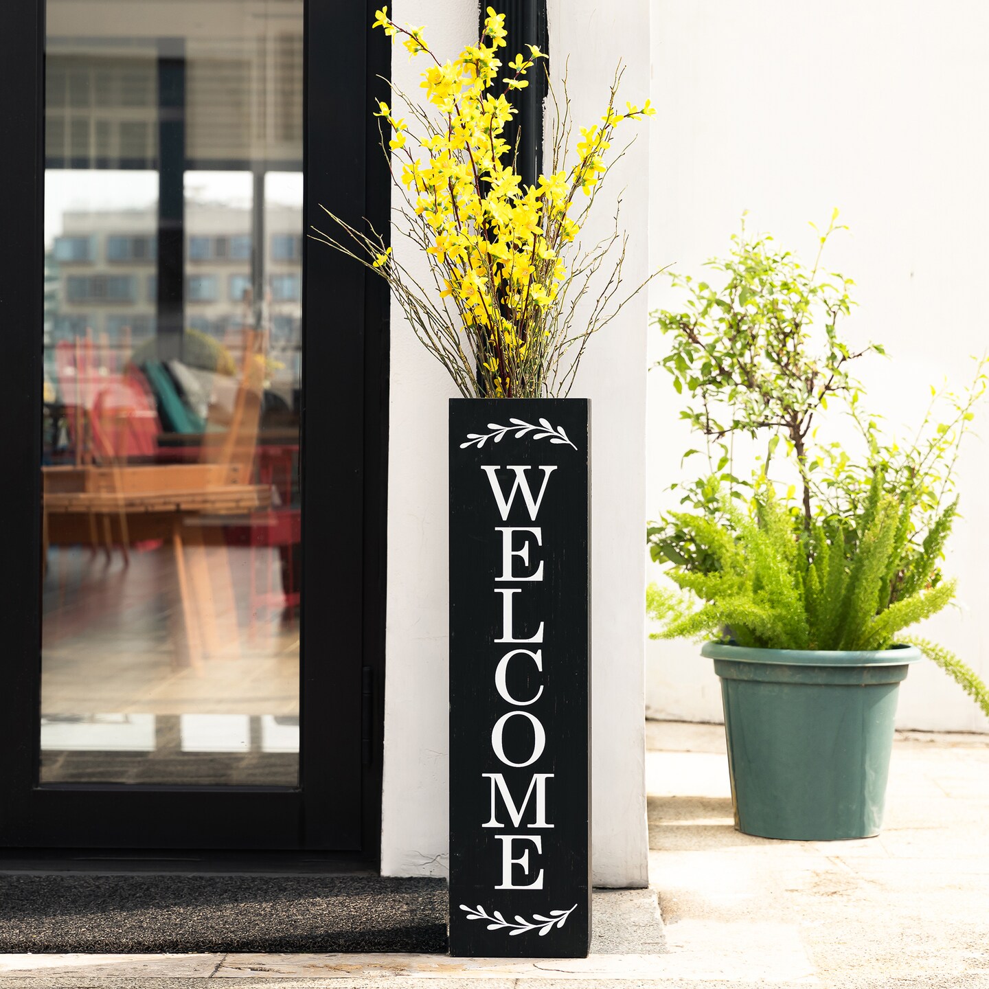 Set of 2 30&#x22;H Double Sided Solid Wood Boxed &#x22;WELCOME&#x22; Porch Signs