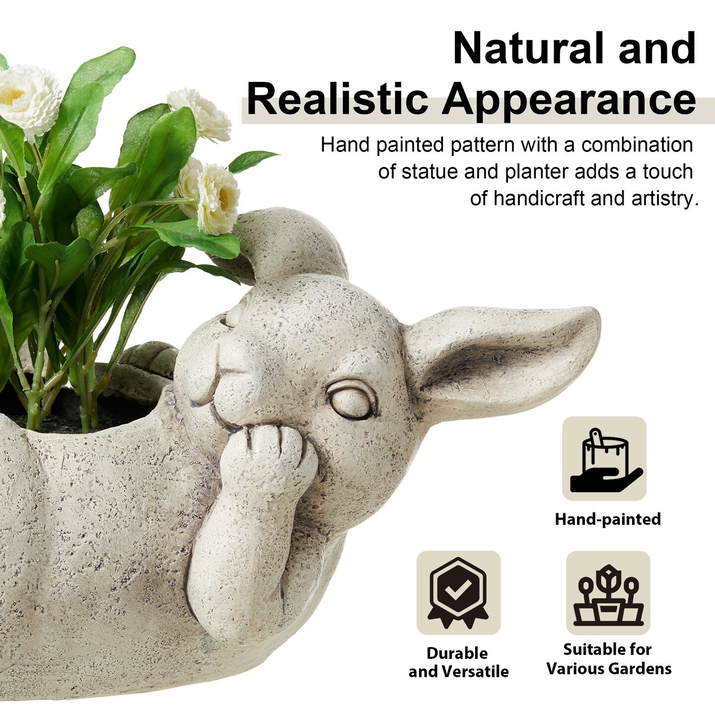 14.25&#x22;L MGO Rabbit Statue Planter