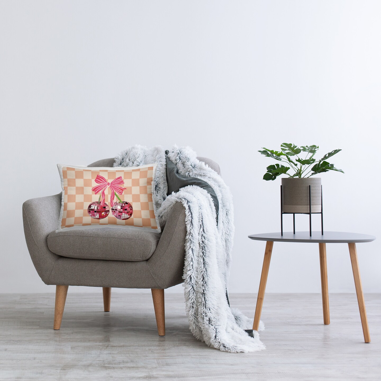 Glam Cherries on Geometric Design by Amelia Noyes Throw Pillow
