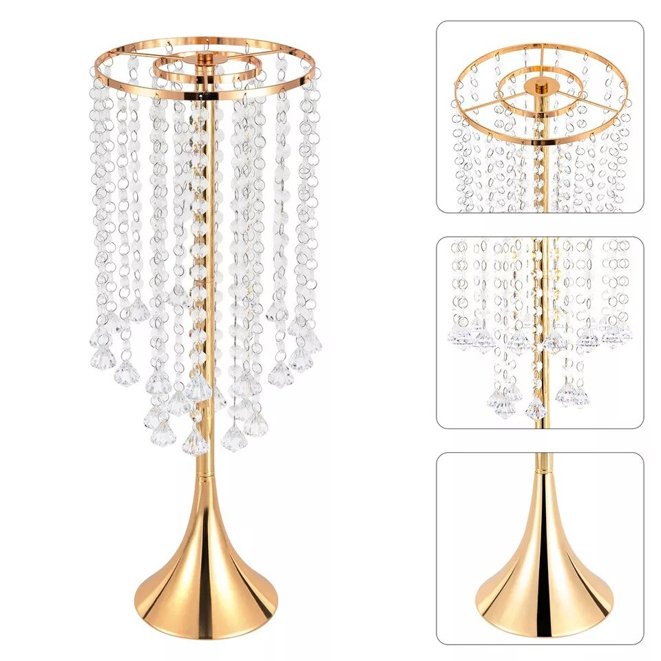 10pcs Crystal Flower Vases Golden Flower Stand Wedding Table Centerpieces Decor