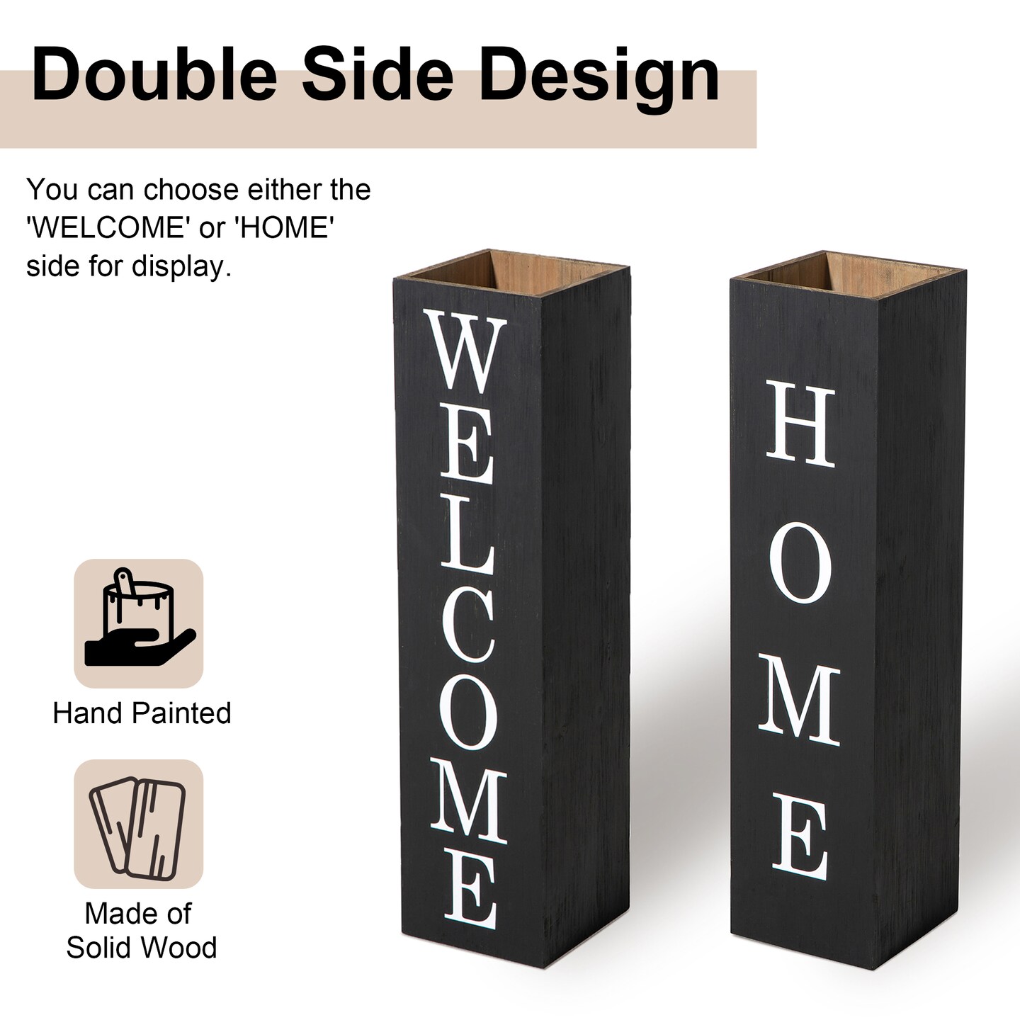 Set of 2 30"H Double Sided Solid Wood Boxed "WELCOME" Porch Signs
