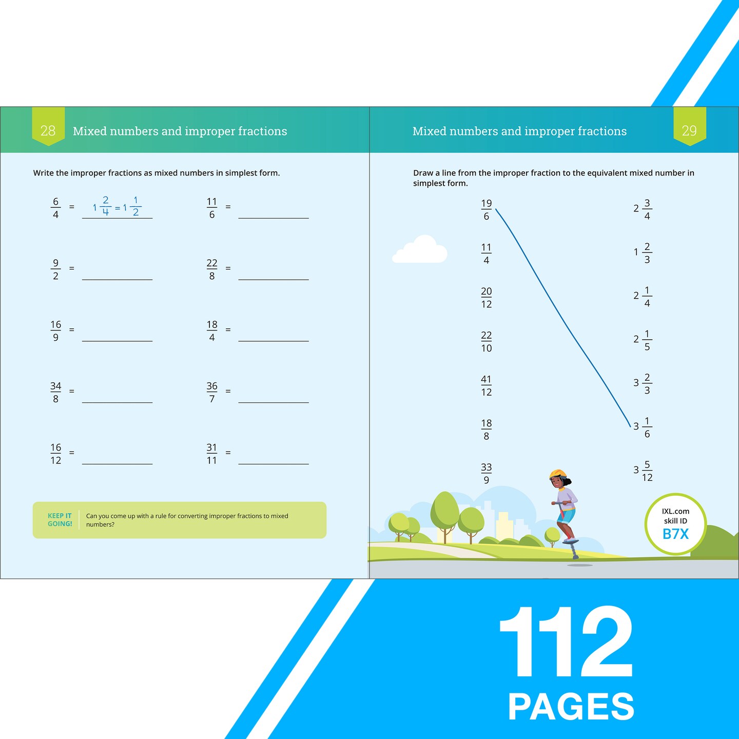IXL 5th Grade Fractions Math Workbook, Mathematics Book for Kids Ages 10-11 Covering Modeling, Addition, Subtraction, Multiplication, Division, and More With Part and Mixed Numbers