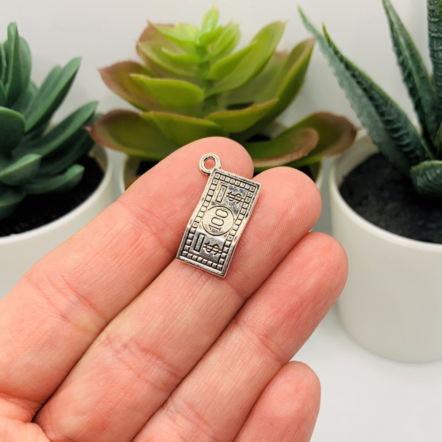 4, 20 or 50 Pieces: Silver Dollar Bill Money Charm - Double Sided