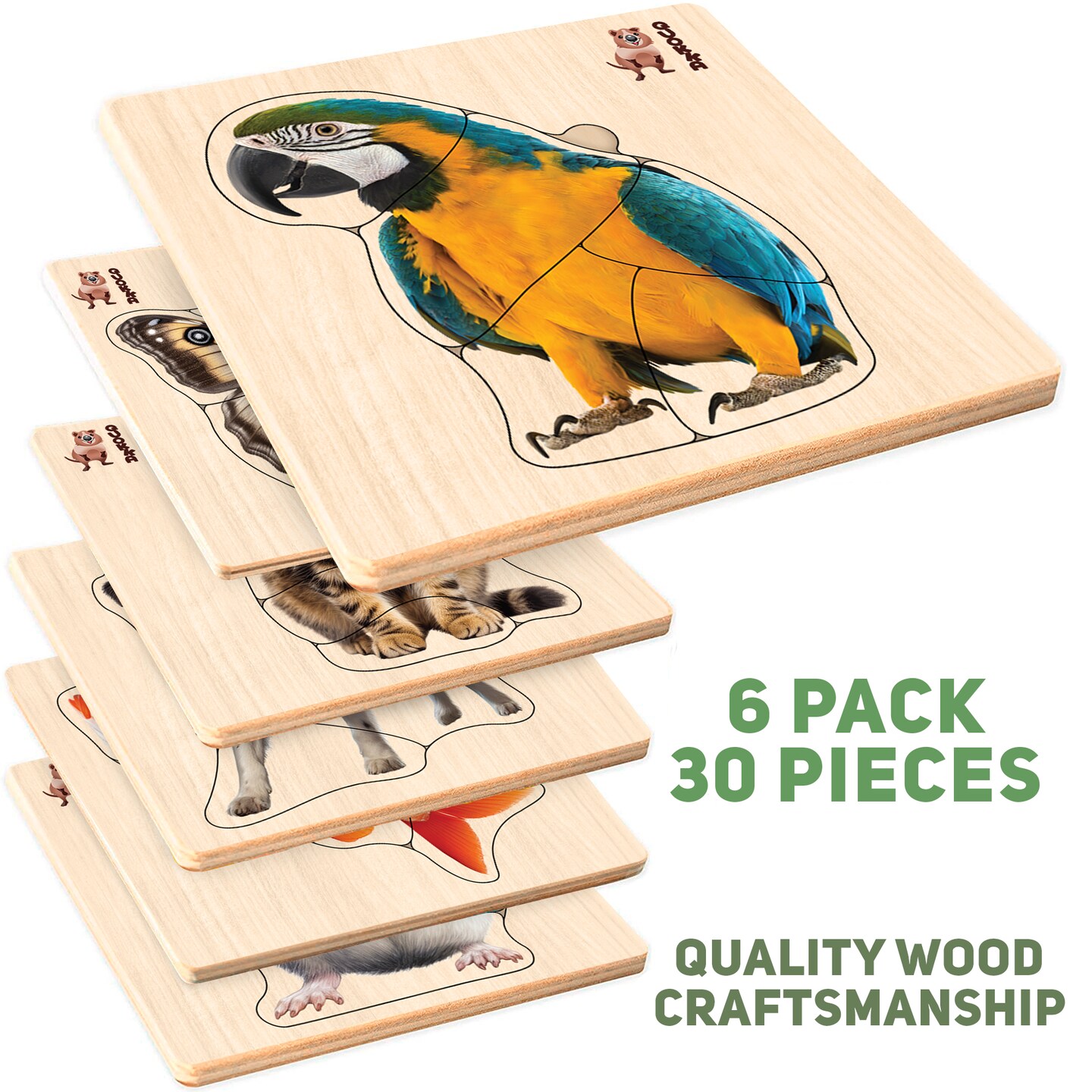 6 Set Realistic Wooden Puzzles for Toddlers | Animals