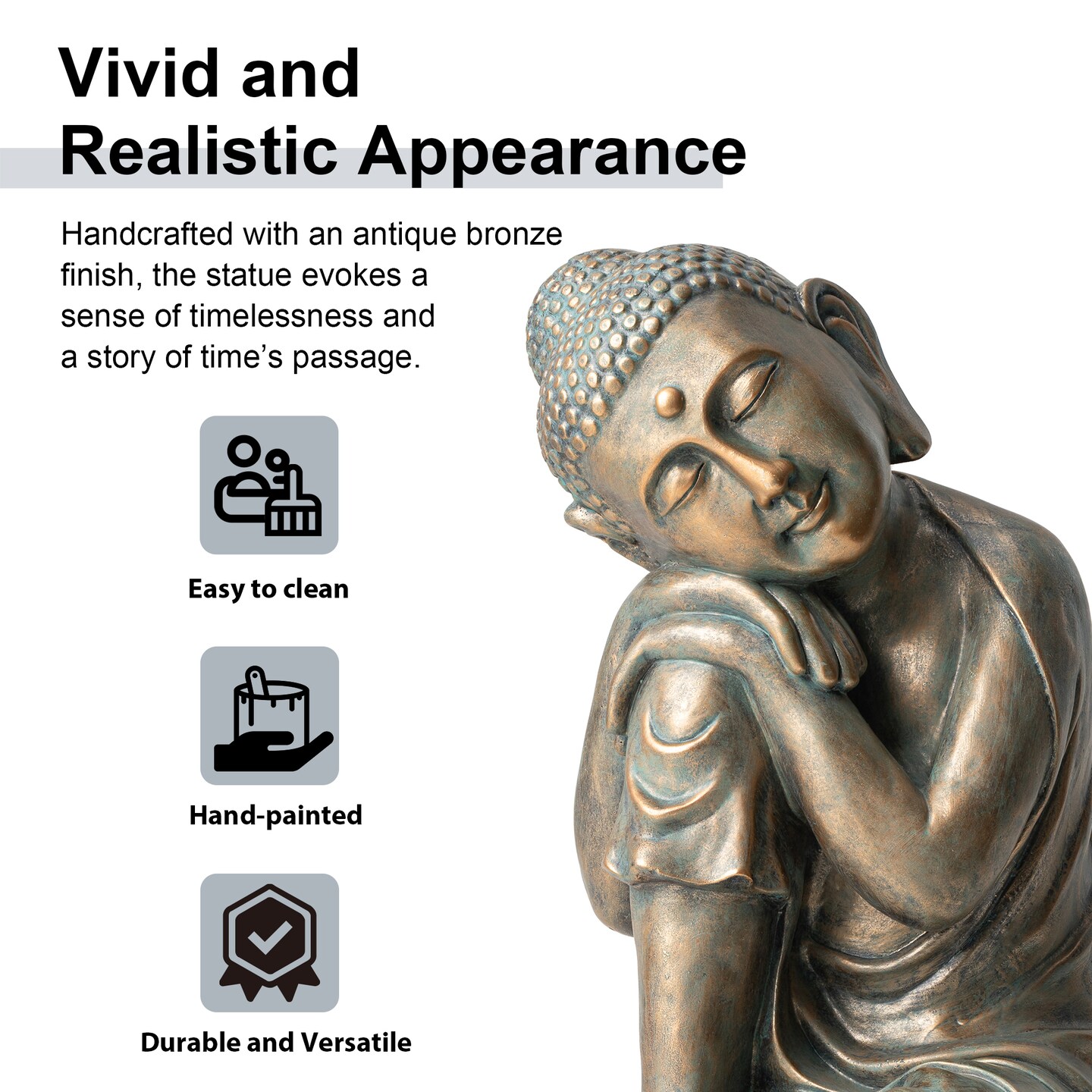 18&#x22;H MGO Faux Bronze Resting Buddha Garden statue
