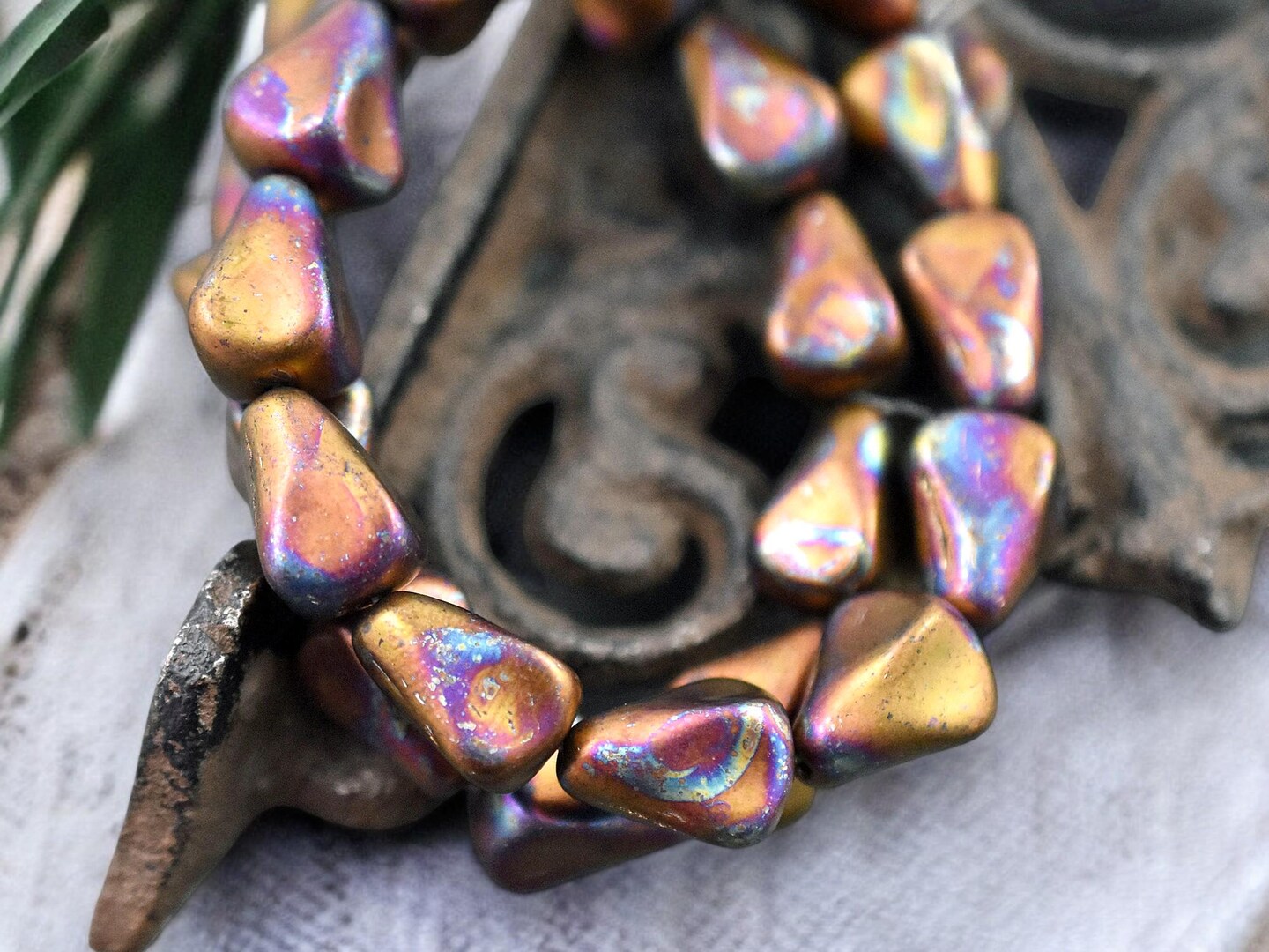 *12* 13x12mm Bronze Raku Vintage Style Drop Beads