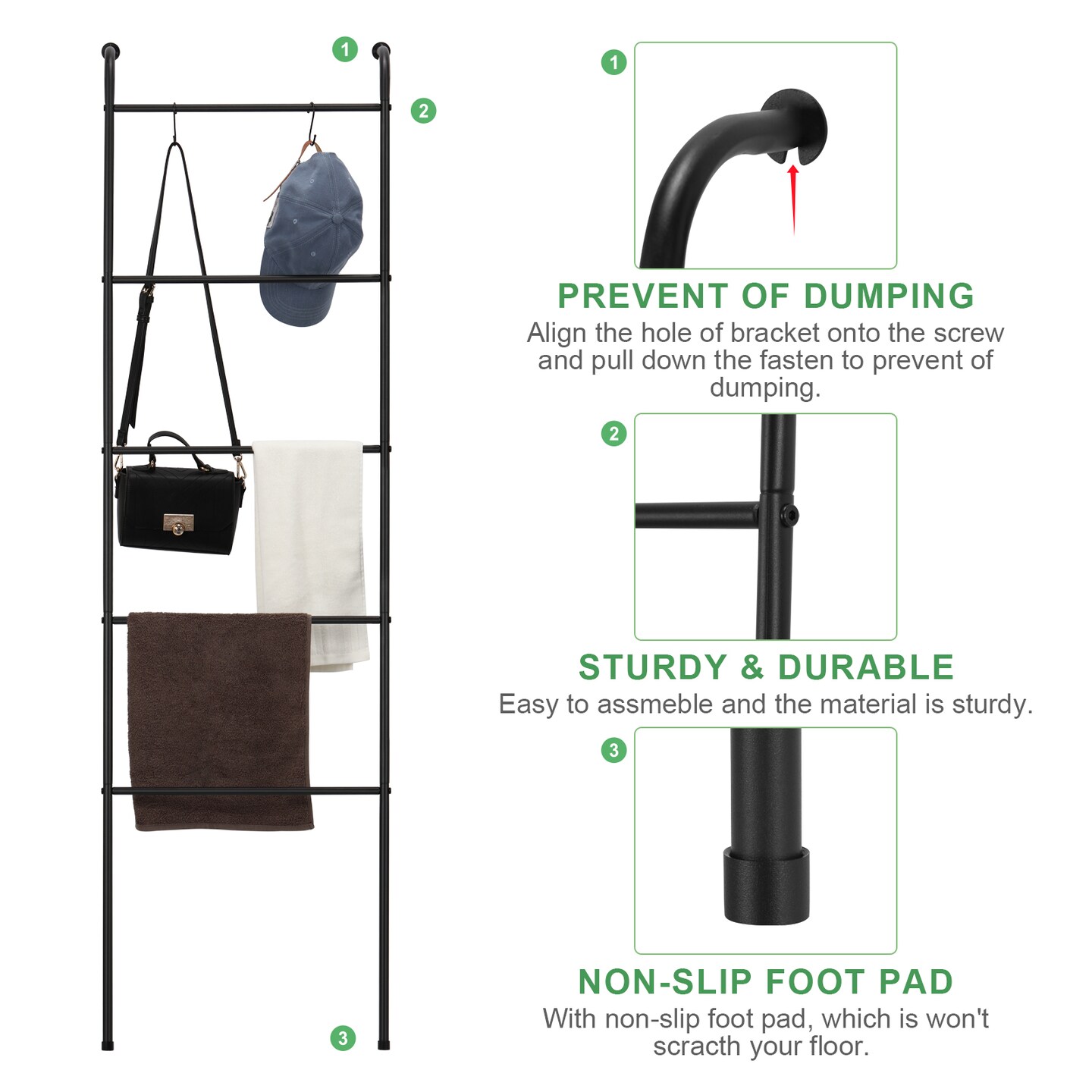 Blanket Ladder Towel Ladder for Bathroom Blanket Rack for Living Room Bathroom Laundry Room Black