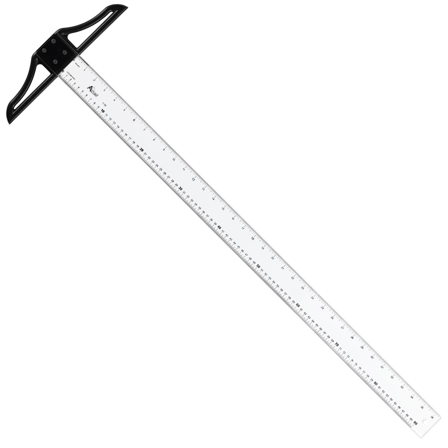 Acurit Detachable T-Square with Clear Acrylic Blade, Precise 90° Angle, Dual Inking Edges, Inch/Centimeter Markings, Beveled Edges, T Square Ruler with Protective Cloth Carrying Case
