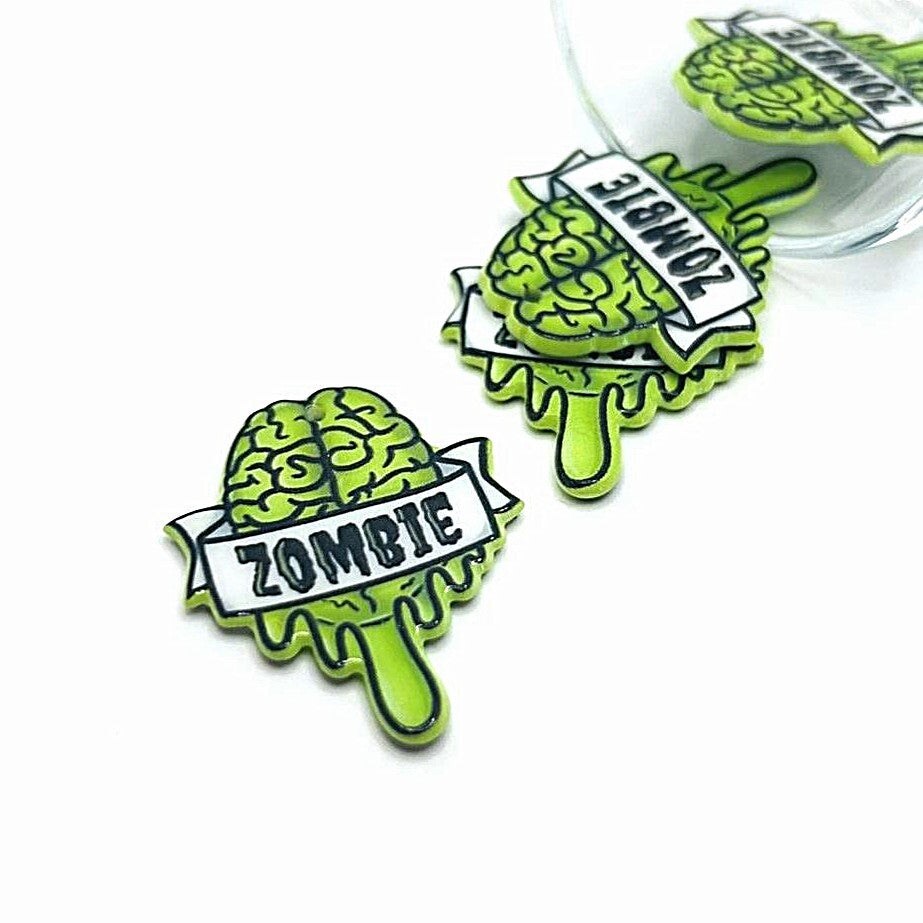1, 4 or 20 Pieces: Acrylic Zombie Brain Halloween Charm - Double Sided