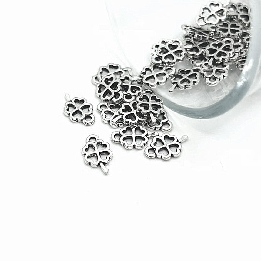 4, 20 or 50 Pieces: Tiny Silver Lucky Clover Charms, 6x10mm
