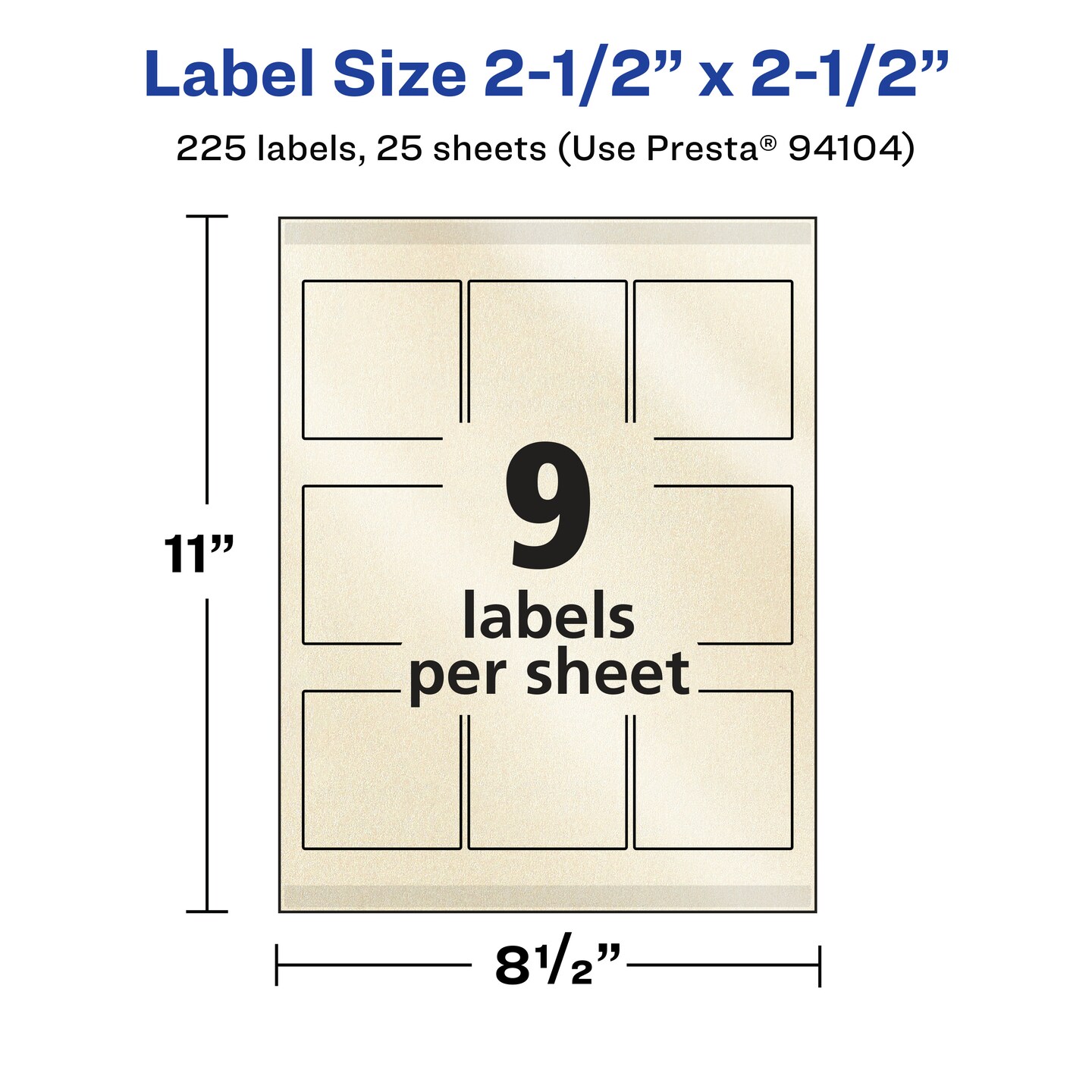 Avery Pearlized Ivory Square Labels with Sure Feed Technology, 2.5" x 2.5"