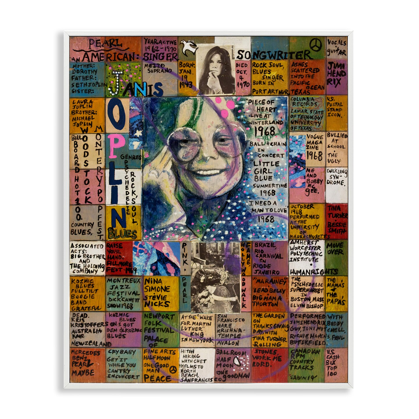Stupell Industries Janis Joplin Collage Framed Giclee Wall Art Design by Sabin