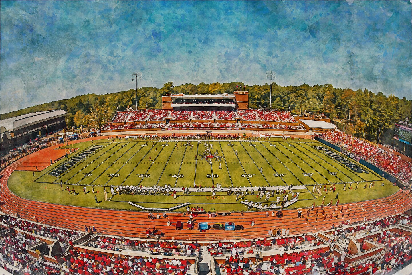 Richmond Spiders, E Claiborne Robins Stadium, Watercolor Digital Sketch Print Canvas Print, Richmond Virginia, University of Richmond product 4