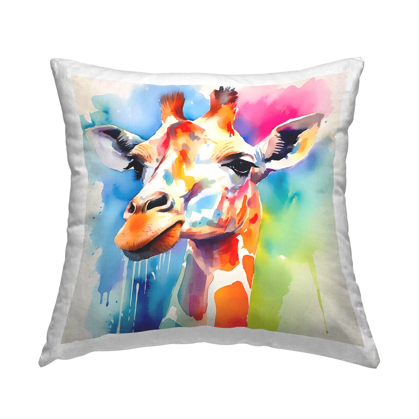 Giraffe with Bold Splash Design by Walker Noble Throw Pillow
