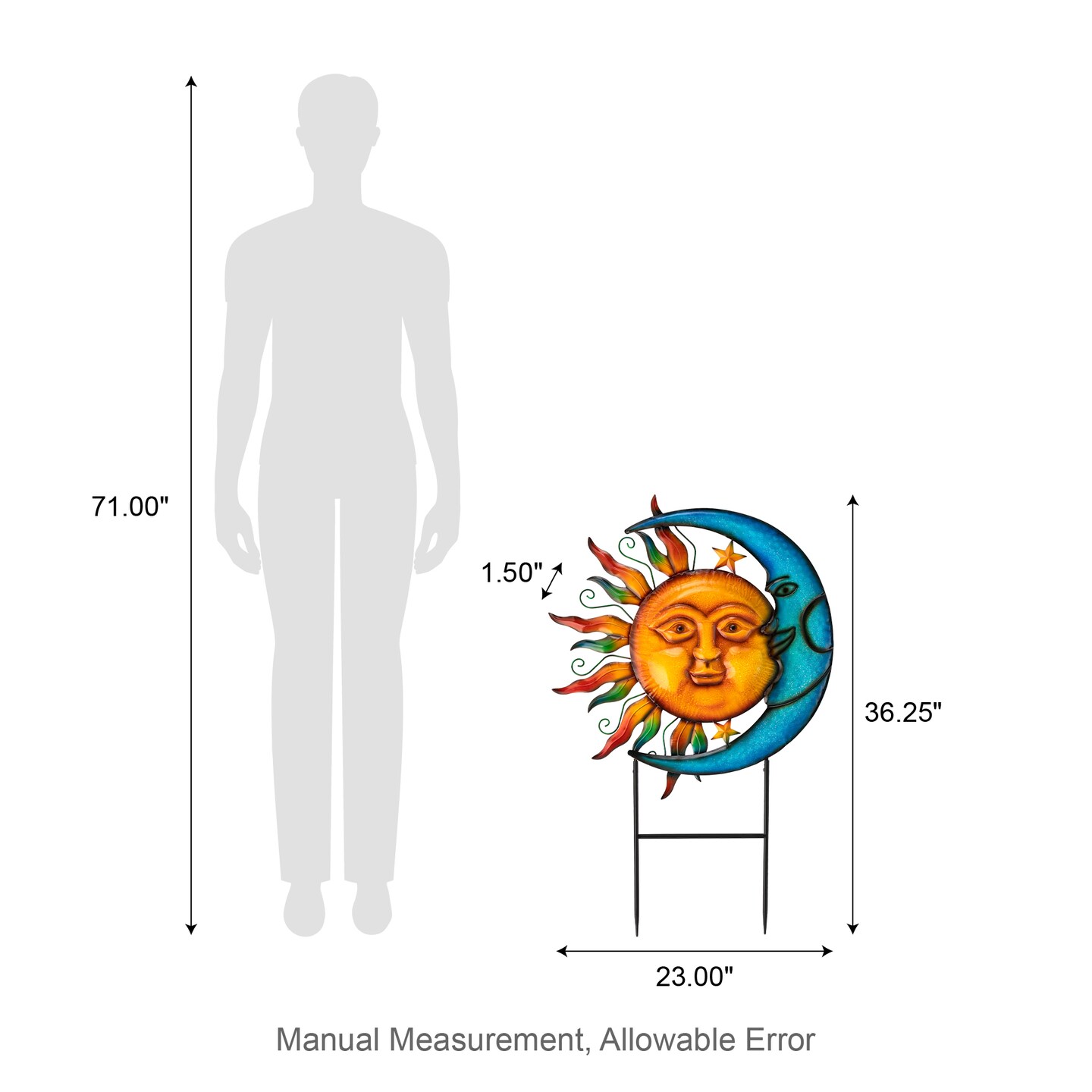 36.25&#x27;&#x27;H Metal Sun and Moon Yardstake or Wall D&#xE9;cor
