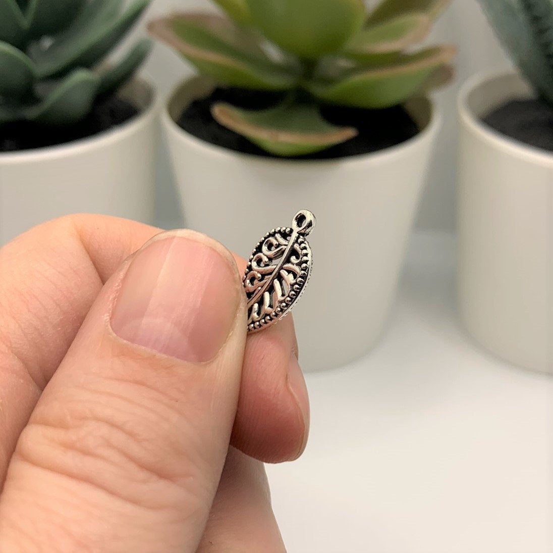 4, 20 or 50 Pieces: Small Scrolled Silver Leaf Charms