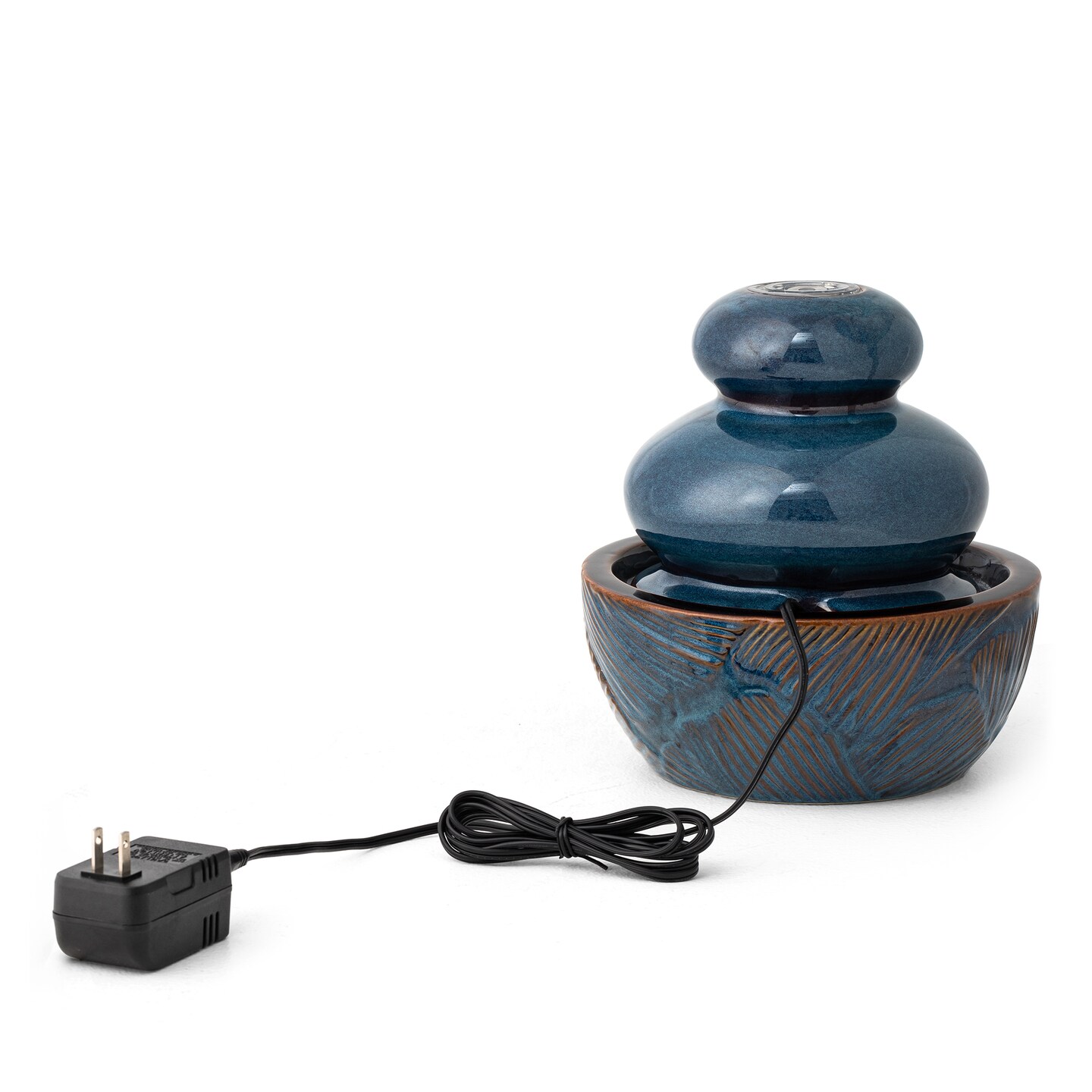 8.75&#x27;&#x27;H Turquoise Leaf Textured Ceramic Tabletop Fountain with Pump and LED light