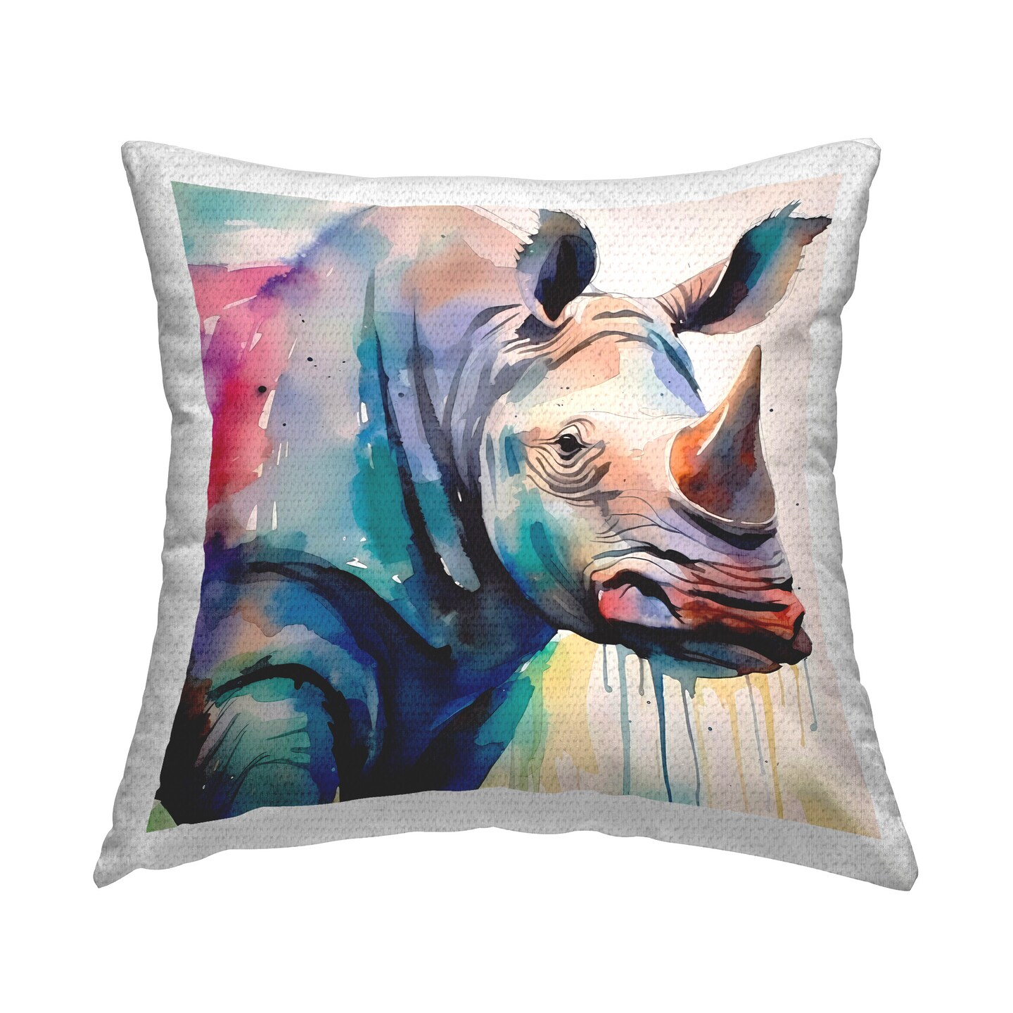 Modern Rhino Portrait Design by Walker Noble Outdoor Printed Pillow 
