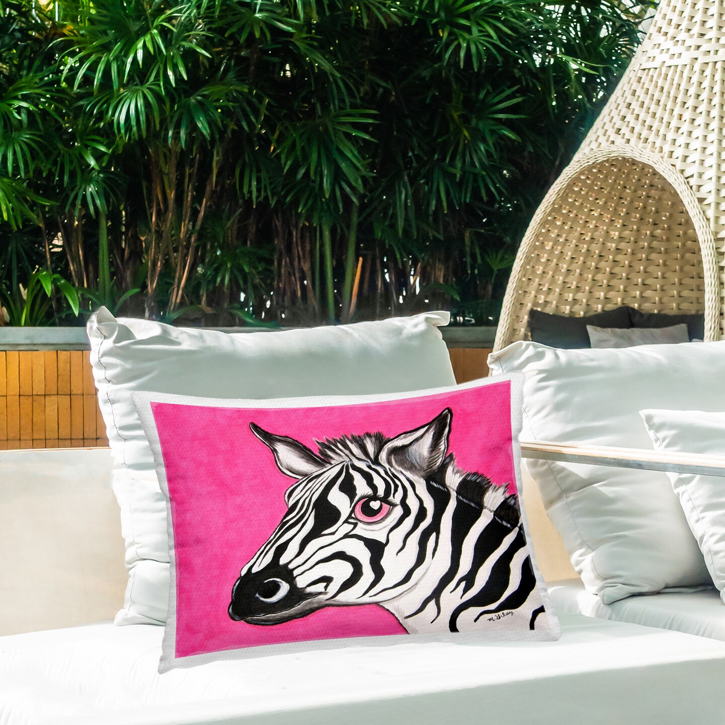 Heart Eyes Zebra Design by Michelle Gilsey Outdoor Printed Pillow