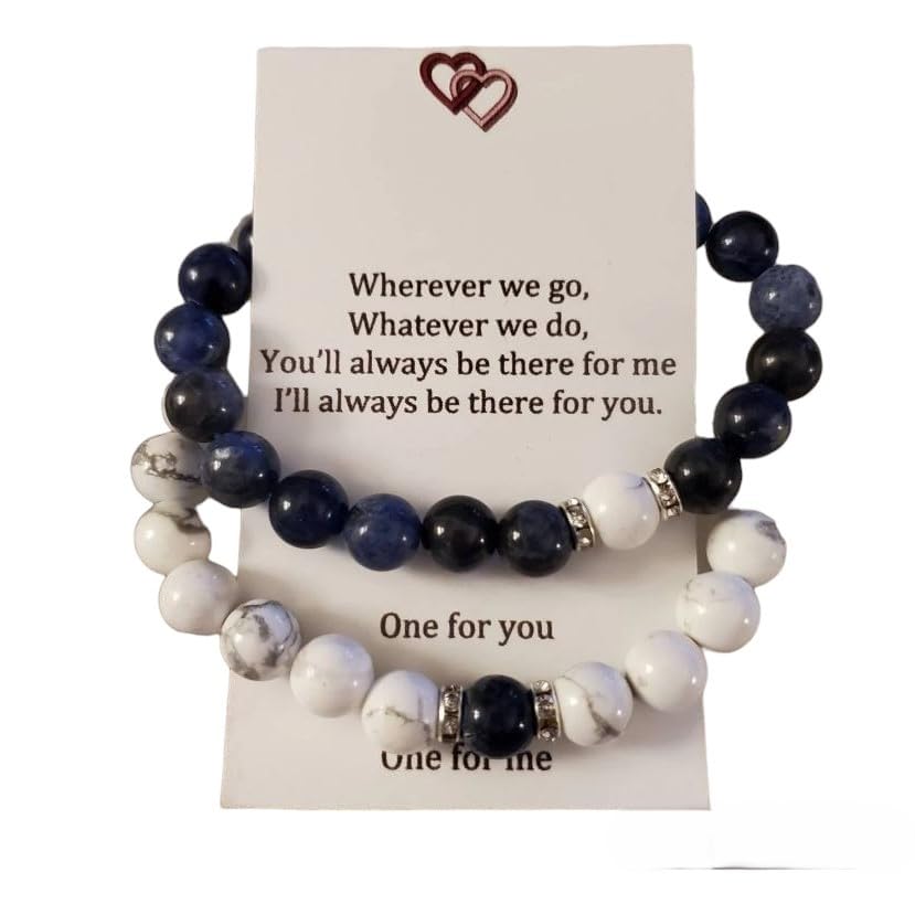 Magnetic Couples Bracelet Set, Blue Sodalite And White Howlite