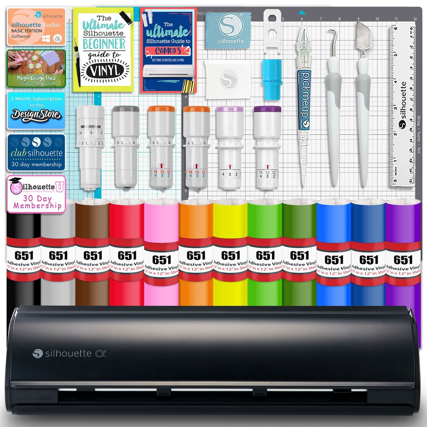 Silhouette Black Cameo 5α Alpha w/ Deluxe Blade & Tool Pack, Mat Pack, Guides