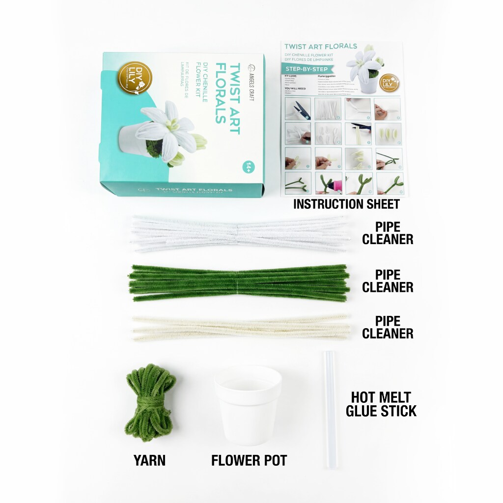 Angels Craft Twist Art Florals DIY Chenille Flower Kit – Pipe Cleaner Craft Kit for Teens & Adults | Flowers, Plants & Decorative Styles | Multiple Designs | Ages 14+