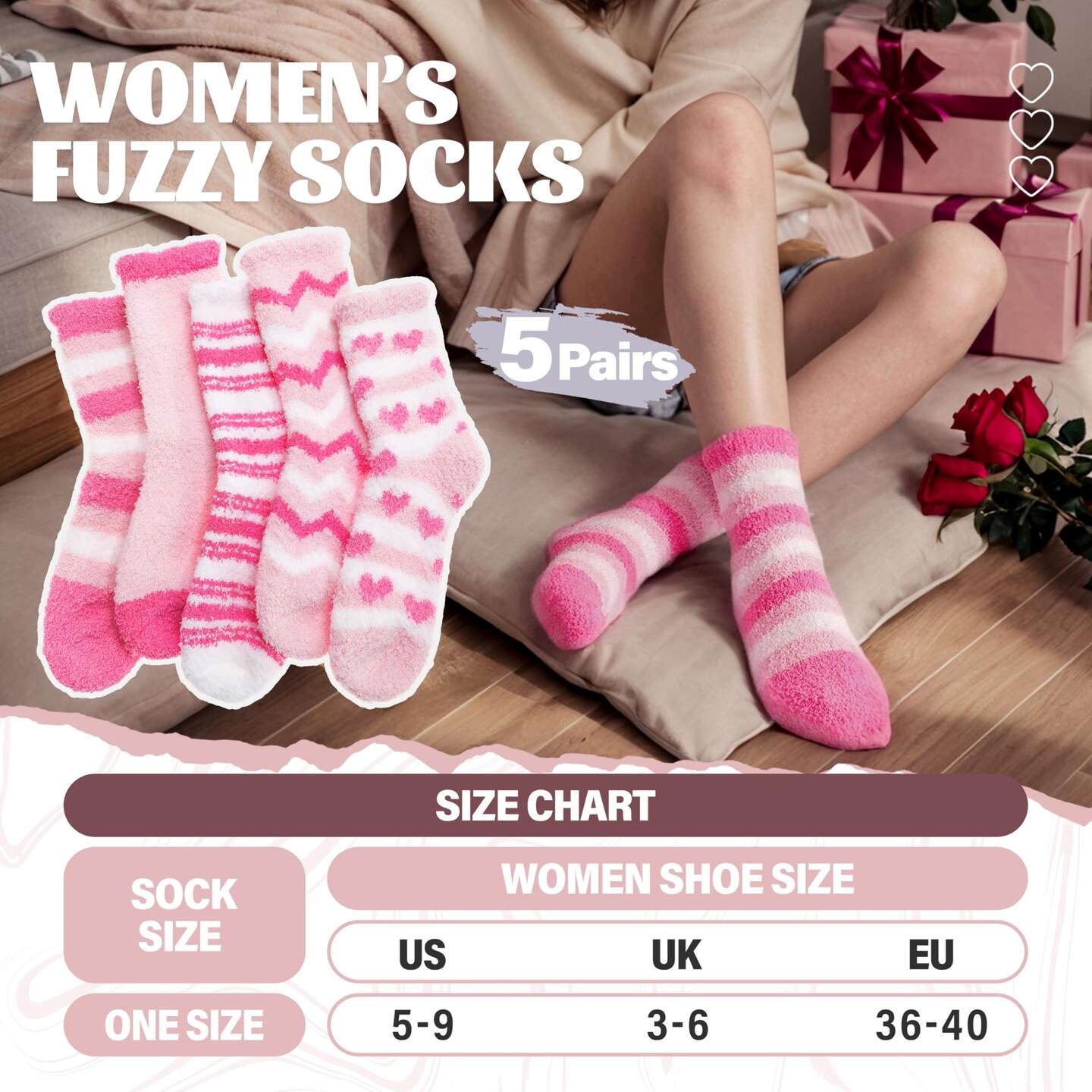 Anlisim Fuzzy Socks for Women Cozy Fluffy Winter Cabin Girls Slipper Warm Fleece Soft Thick Comfy Valentines Day Gift for Her Galentines Day Gifts Stocking Stuffer Christmas Home Socks(Pink)