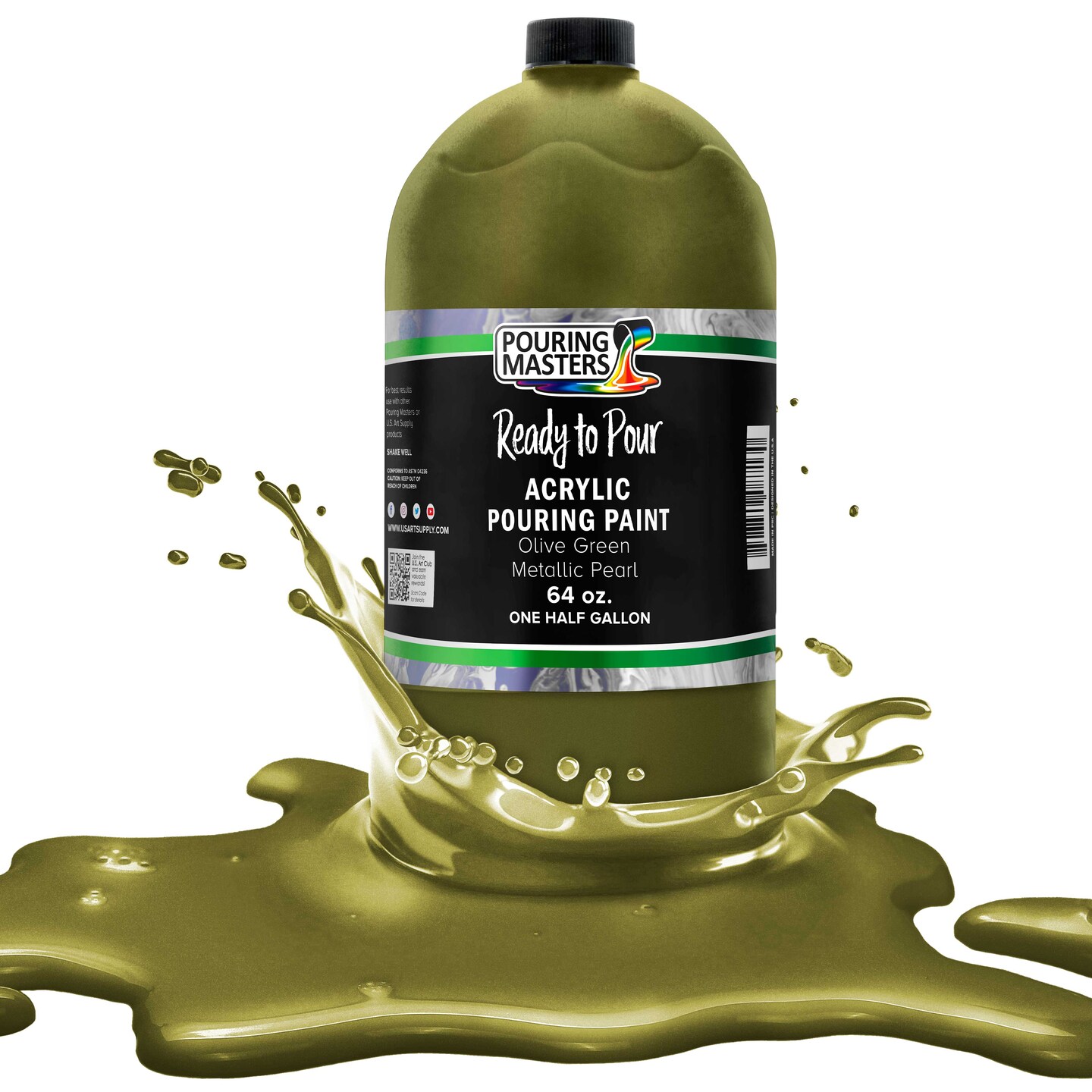 Pouring Masters Olive Green Metallic Pearl Ready to Pour Acrylic Pouring Paint - Premium 64-Ounce Pre-Mixed Fluid Acrylic Paint - Fluid Art Supplies for Canvas, Wood, Paper, Tile & Rocks