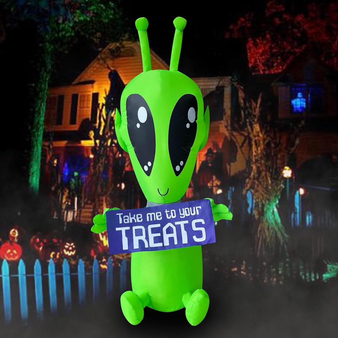 4 FT Halloween Inflatable Alien with Banner Decoration, Built-in LED