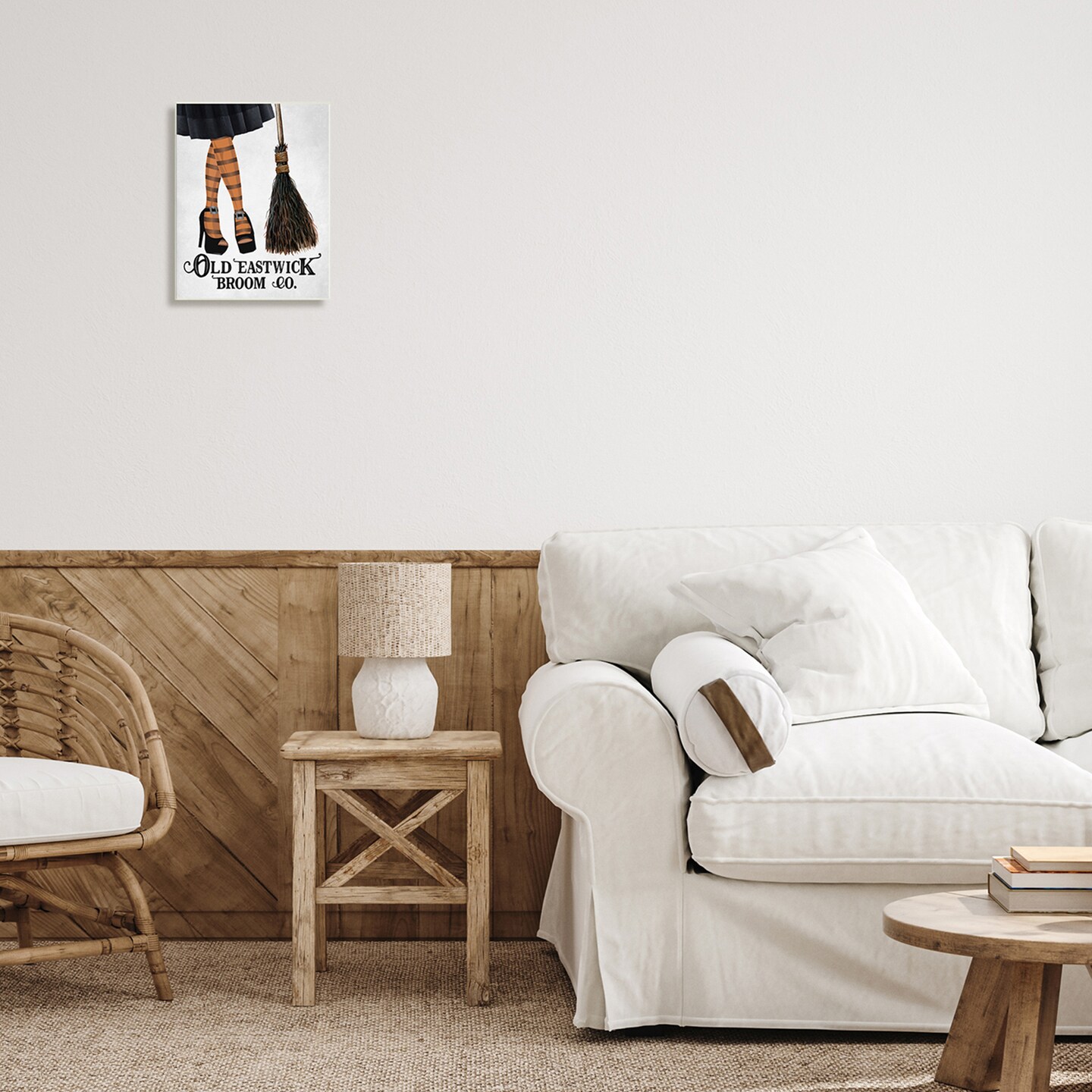 Broom Co. Halloween Sign Witch Striped Stockings Wall Plaque Art