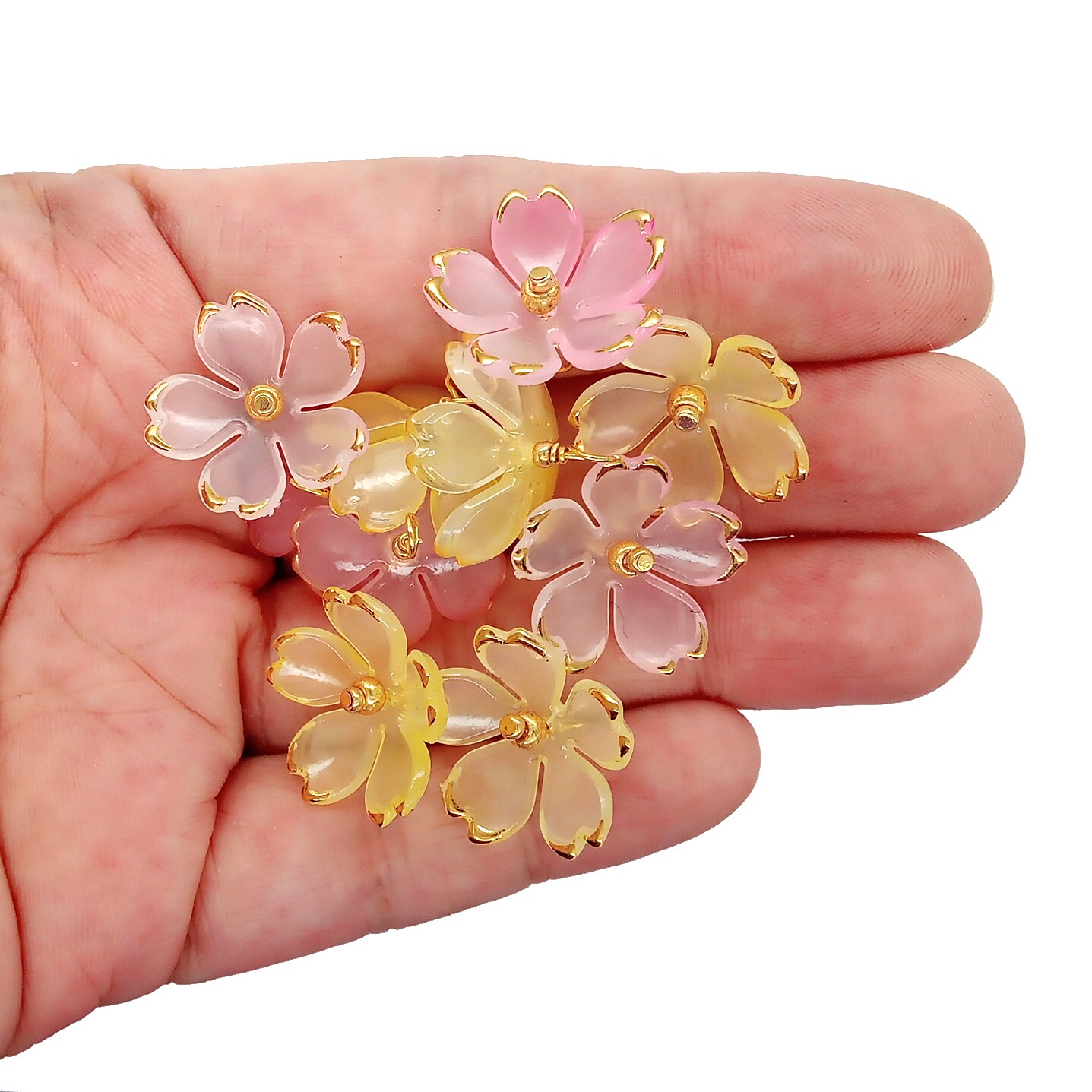 Pretty Pink & Yellow Flower Dangle Charms, 10 pcs, Adorabilities