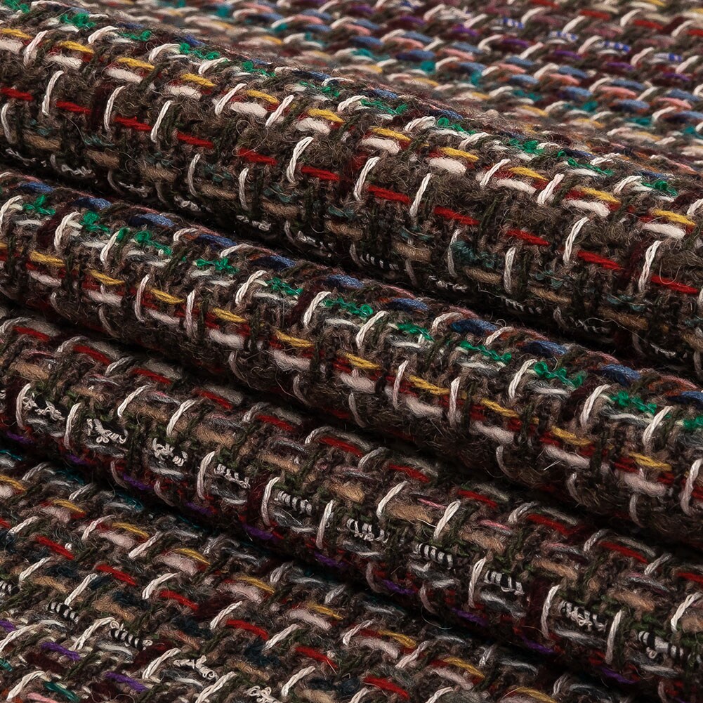 1 Yard Italian Gray Brown, Burgundy and Multicolor Tweedy Plaid Blended Wool Woven 60’’ Width
